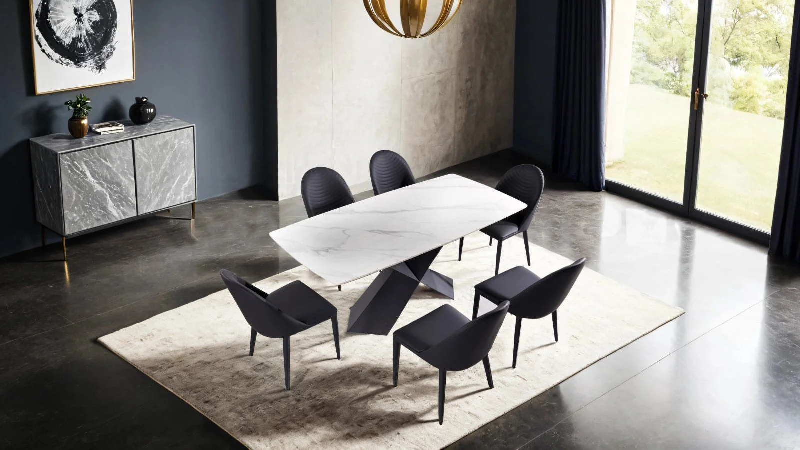 Lenvik Black/White 7 Piece Dining Set - Image 2