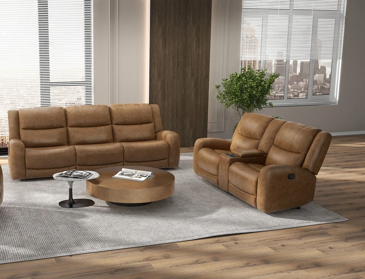 Leolinus Brown Leather Loveseat - Image 2