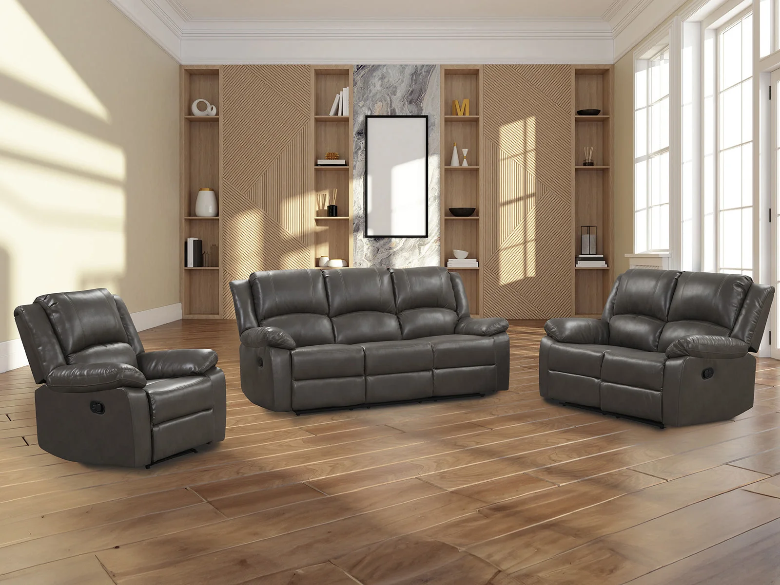 Letha Gray PU Leather Sofa - Image 4