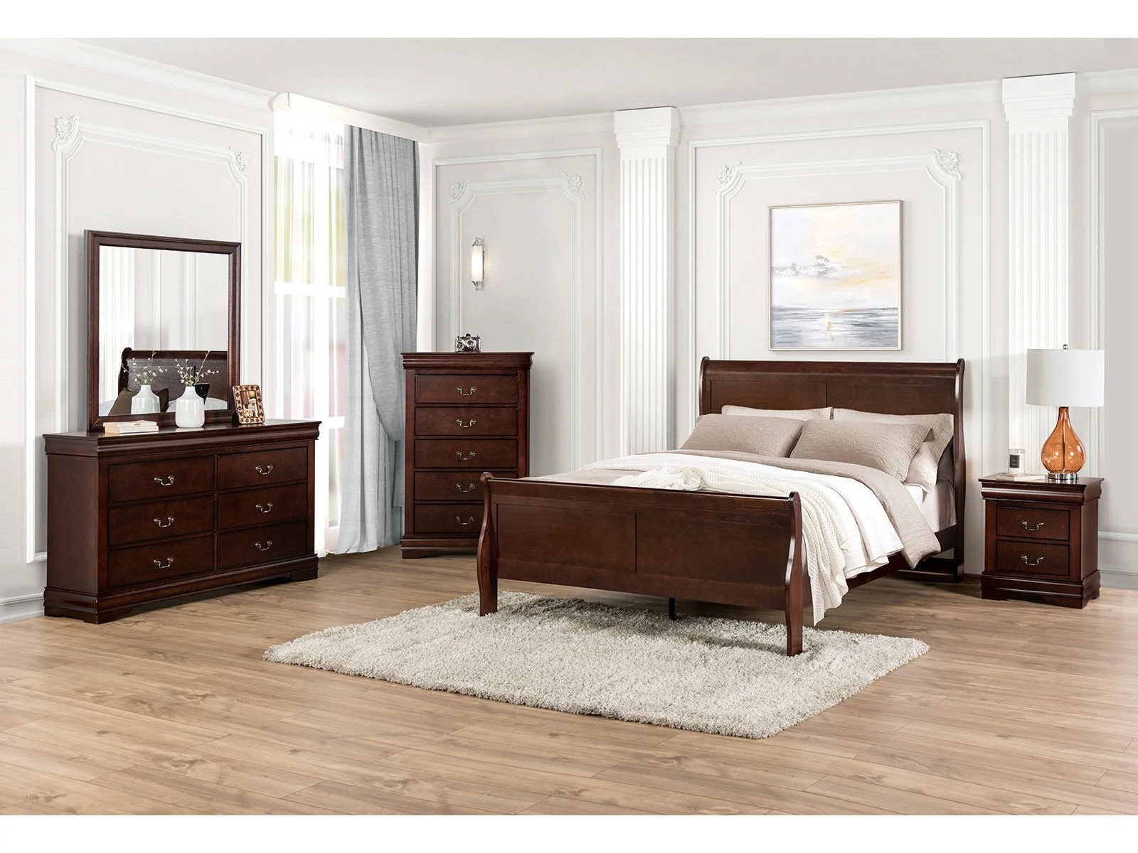 Louis Philippe Dark Cherry Full Bed - Image 4