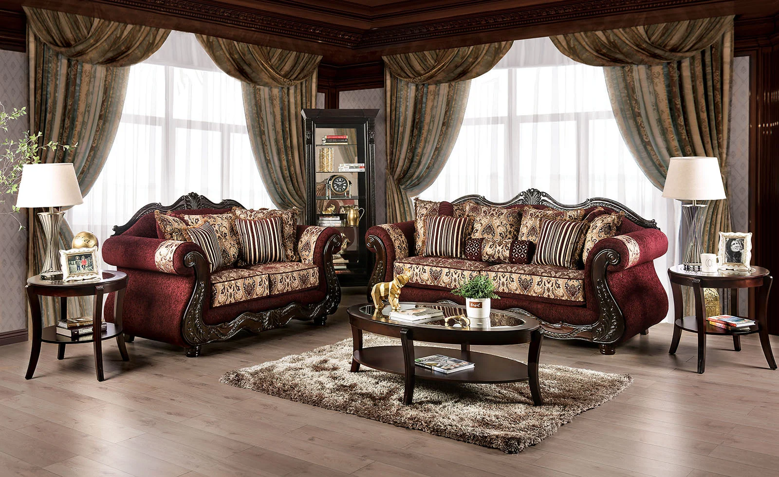 Matteo Burgundy/Brown Sofa - Image 3