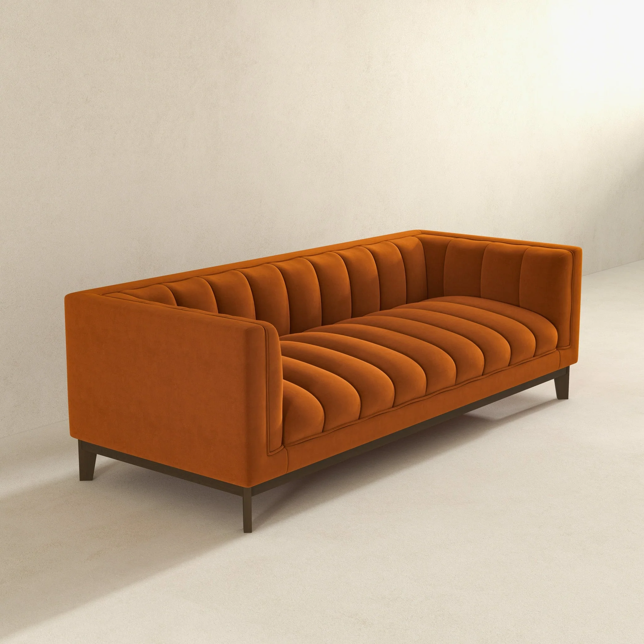 Melissa Mid-Century Orange Velvet Modern Sofa - Image 4