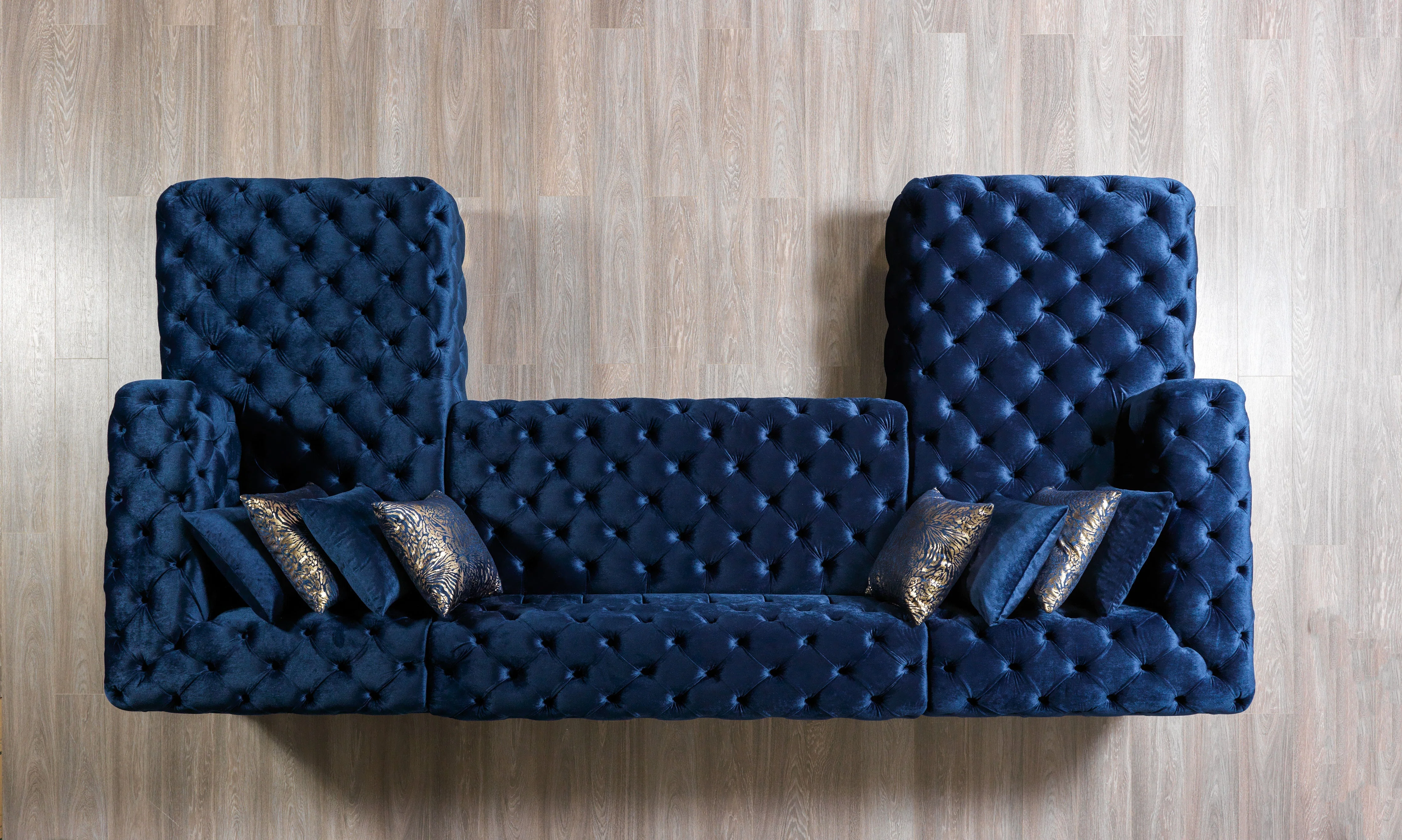 Neva Blue Velvet Double Chaise 138" Sectional - Image 5