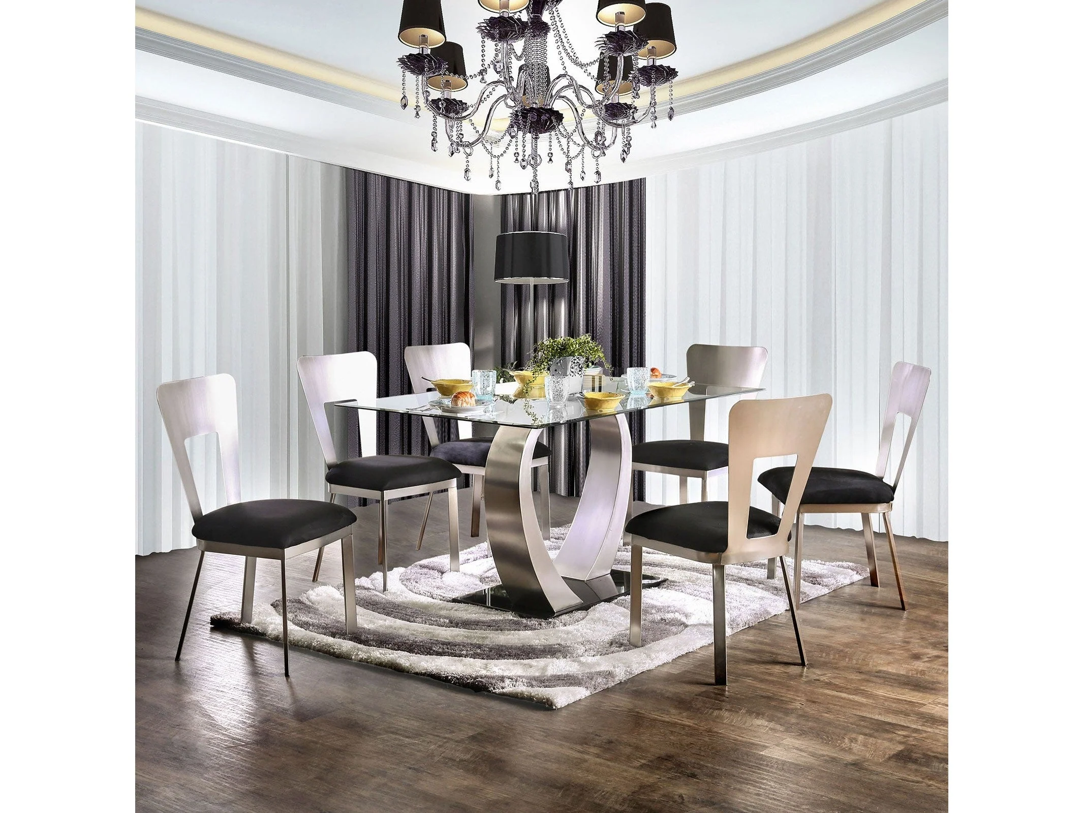 Nova Silver/Black 7 Pc. Dining Room Set