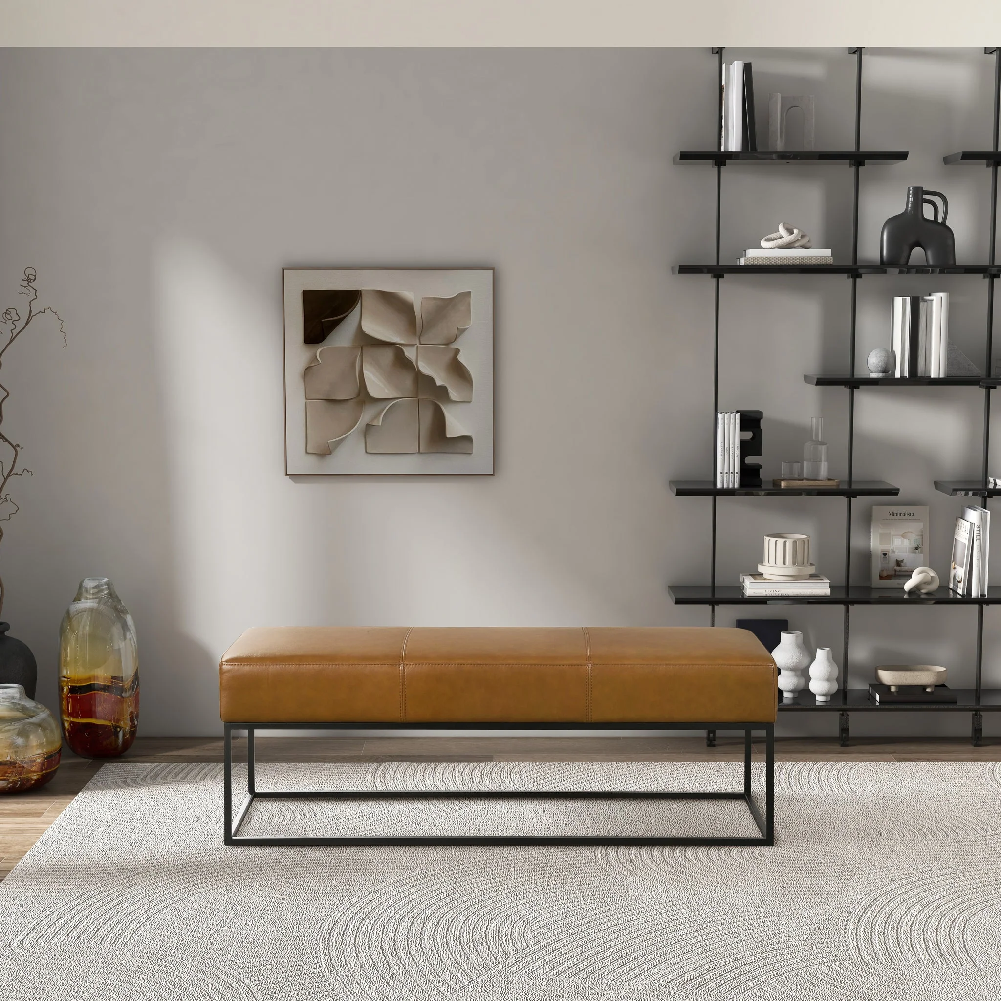 Odessa Tan Leather Bench - Image 2