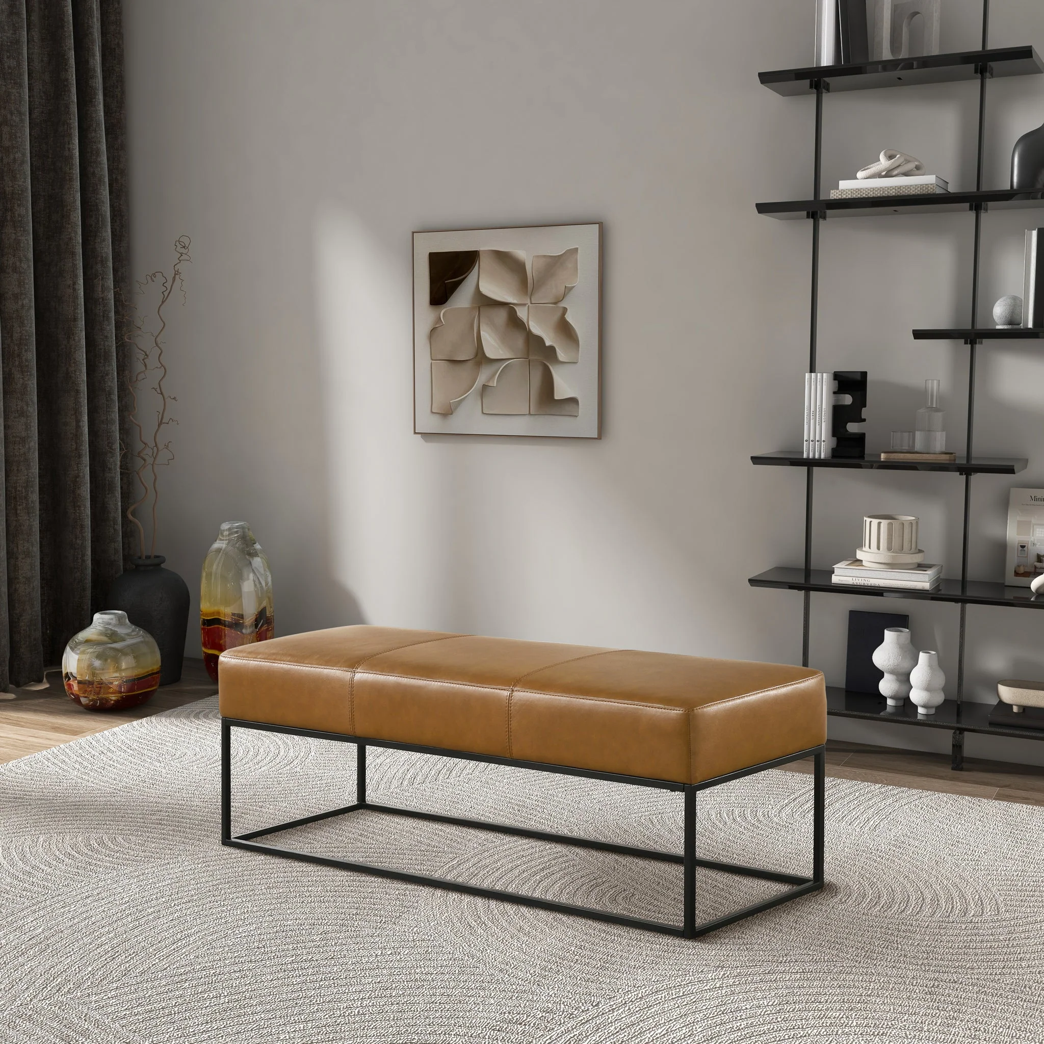 Odessa Tan Leather Bench - Image 3