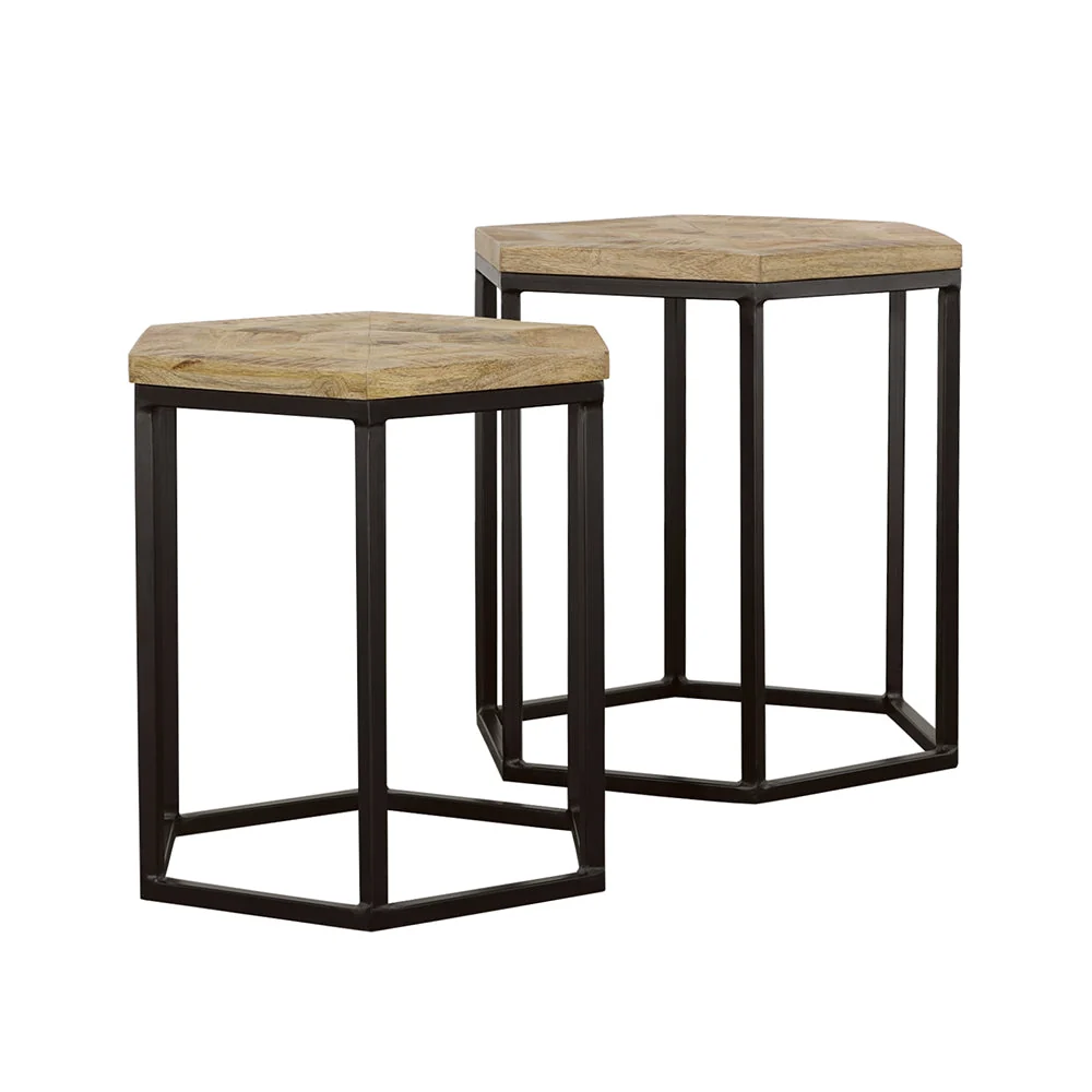Adger 2-piece Hexagonal Nesting Tables Natural and Black - Image 3
