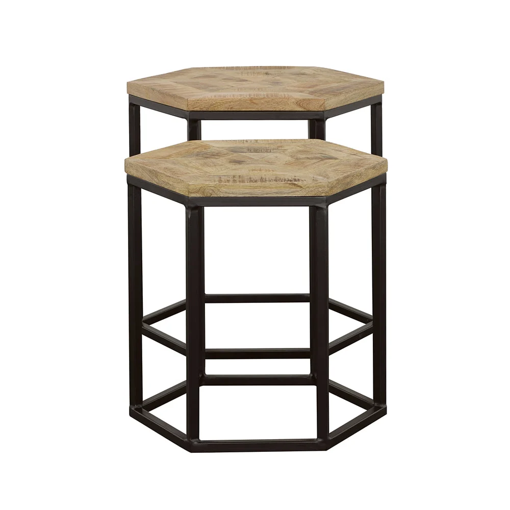 Adger 2-piece Hexagonal Nesting Tables Natural and Black - Image 5
