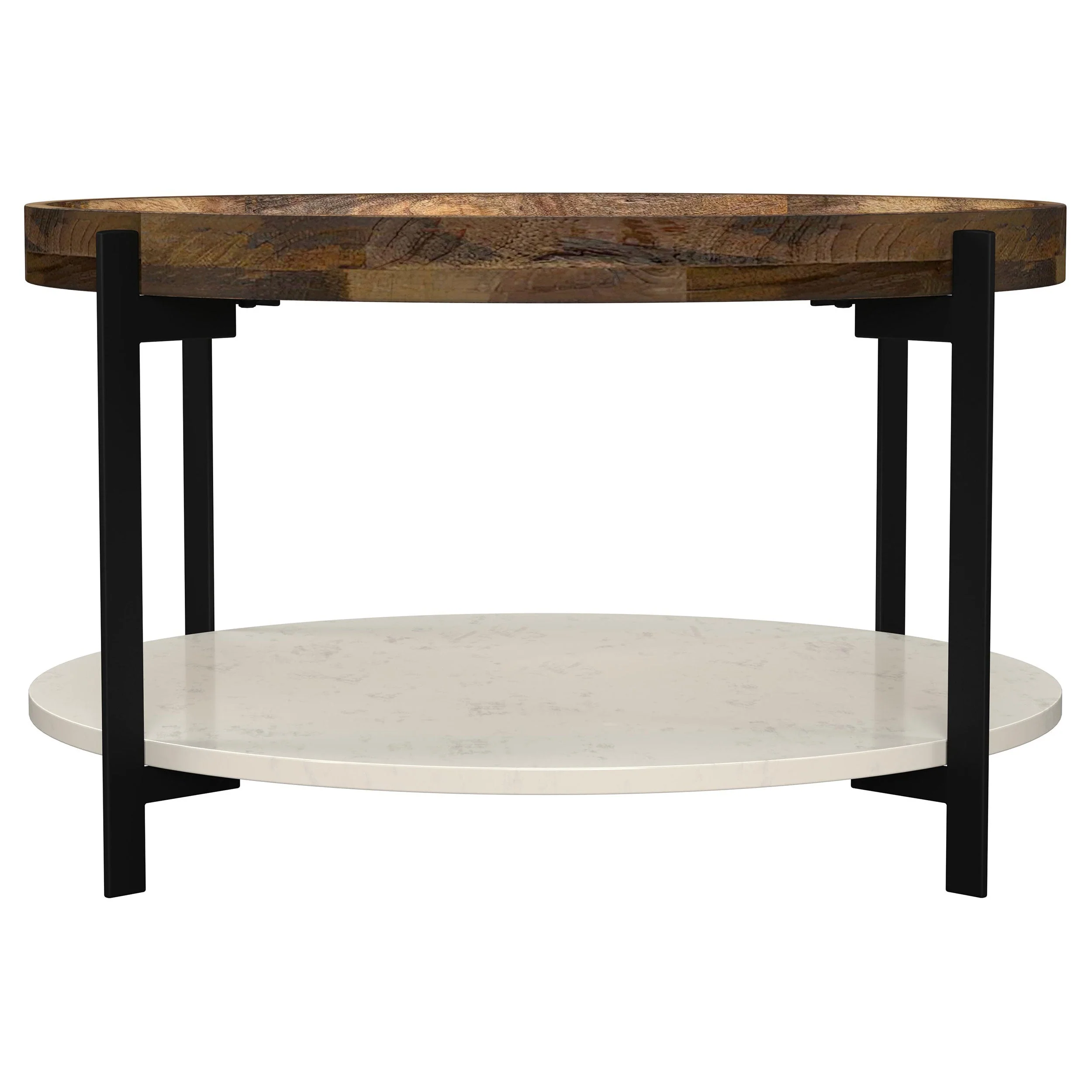 Adhvik Round Wood Top Marble Shelf Coffee Table Natural - Image 4