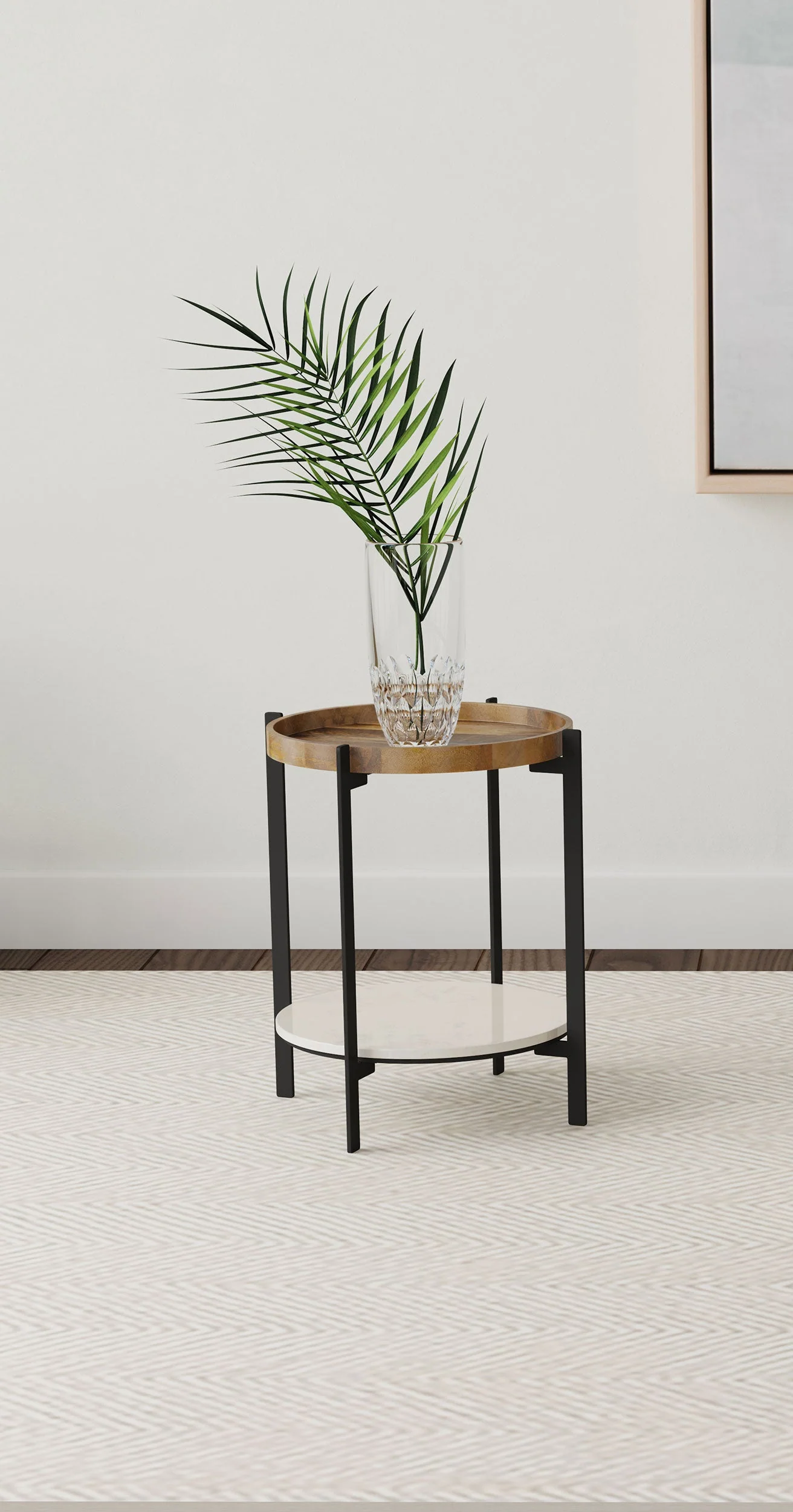 Adhvik Round End Side Table Marble Shelf Natural and Black - Image 3