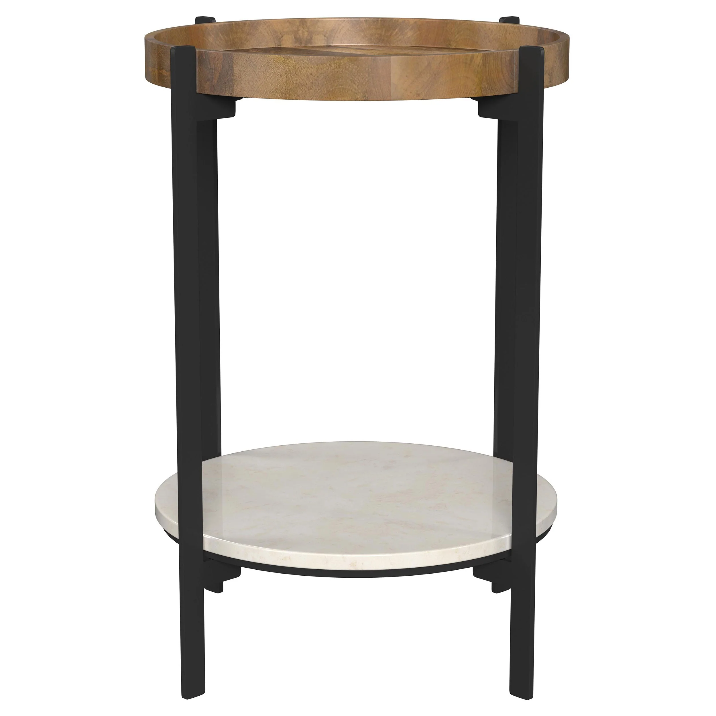 Adhvik Round End Side Table Marble Shelf Natural and Black - Image 4