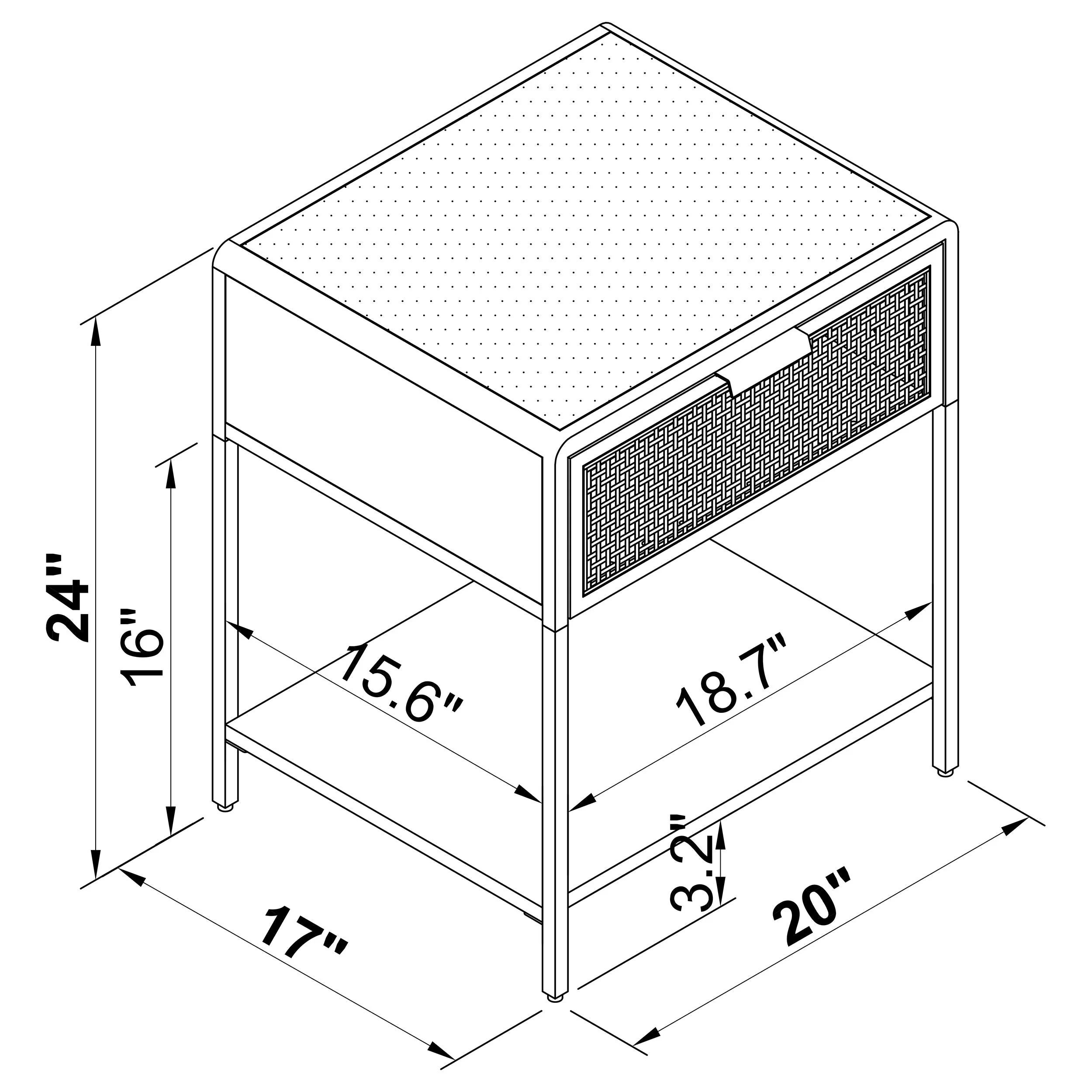 Amherst 1-drawer Radio Weave Cane Metal Bedside Table - Image 21