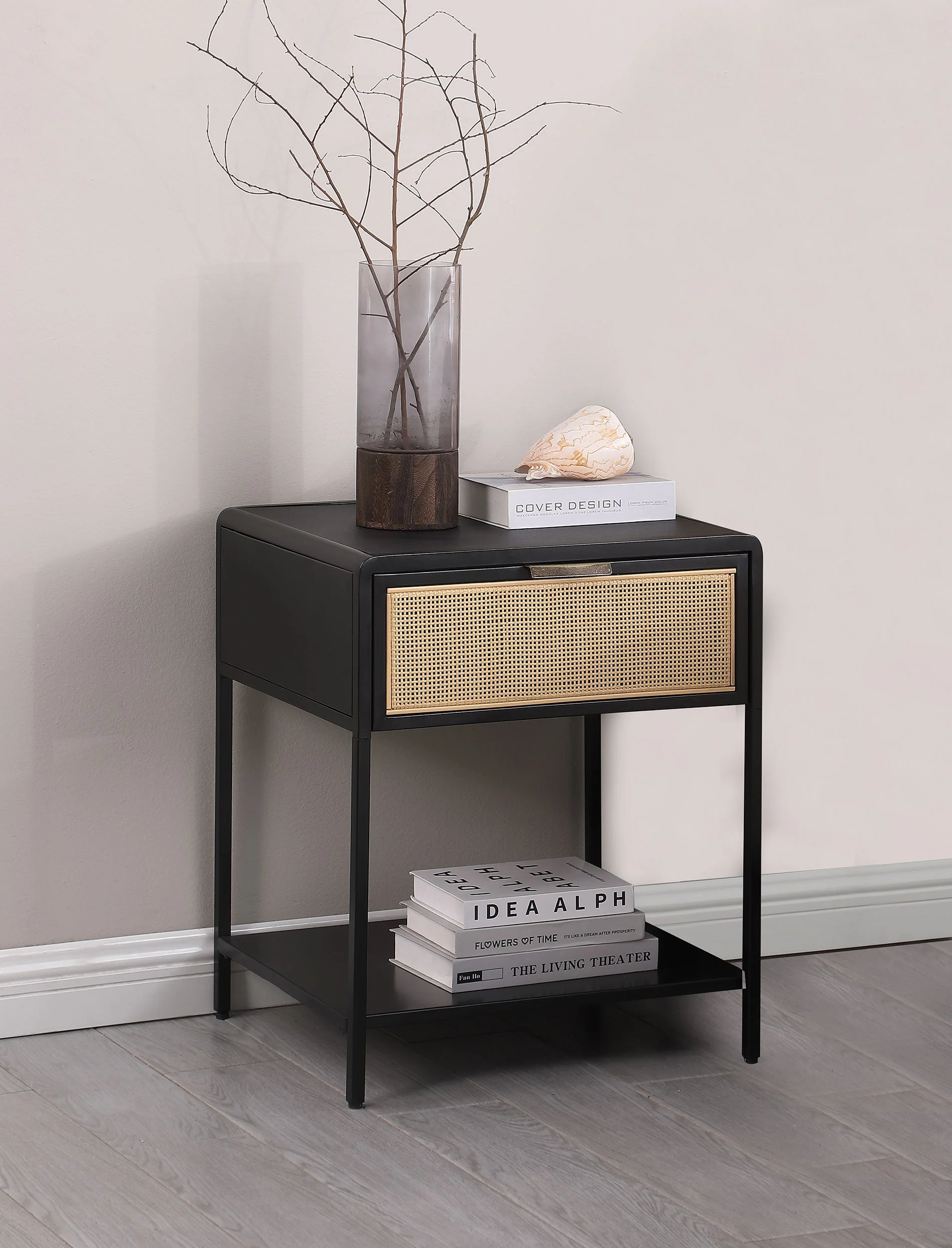 Amherst 1-drawer Radio Weave Cane Metal Bedside Table - Image 5