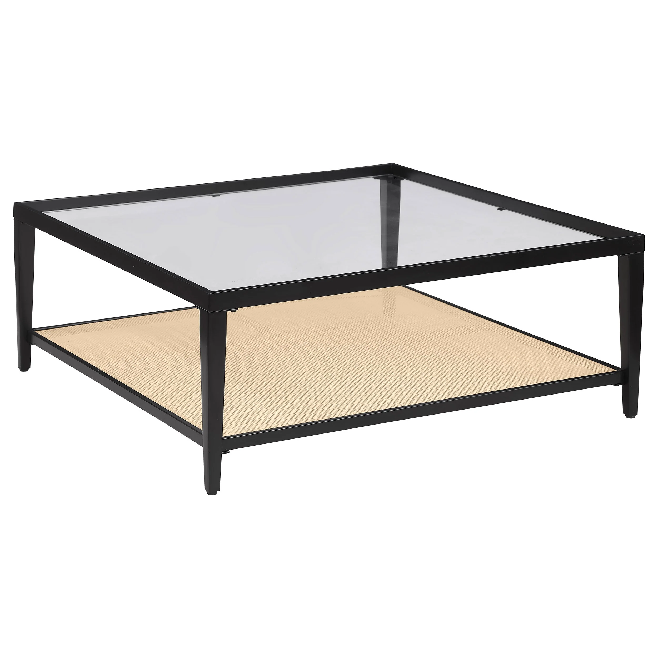 Amherst Glass Top Metal with Cane Shelf Coffee Table Black - Image 2