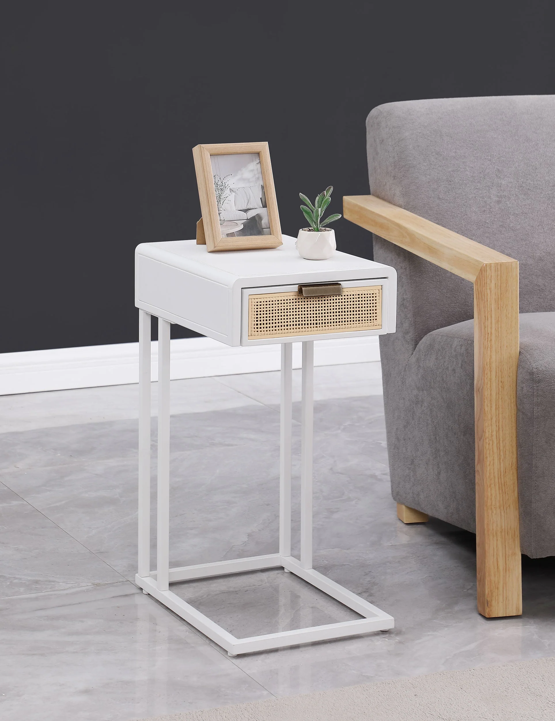 Amherst 1-drawer Radio Weave Cane Metal Side Table - Image 6