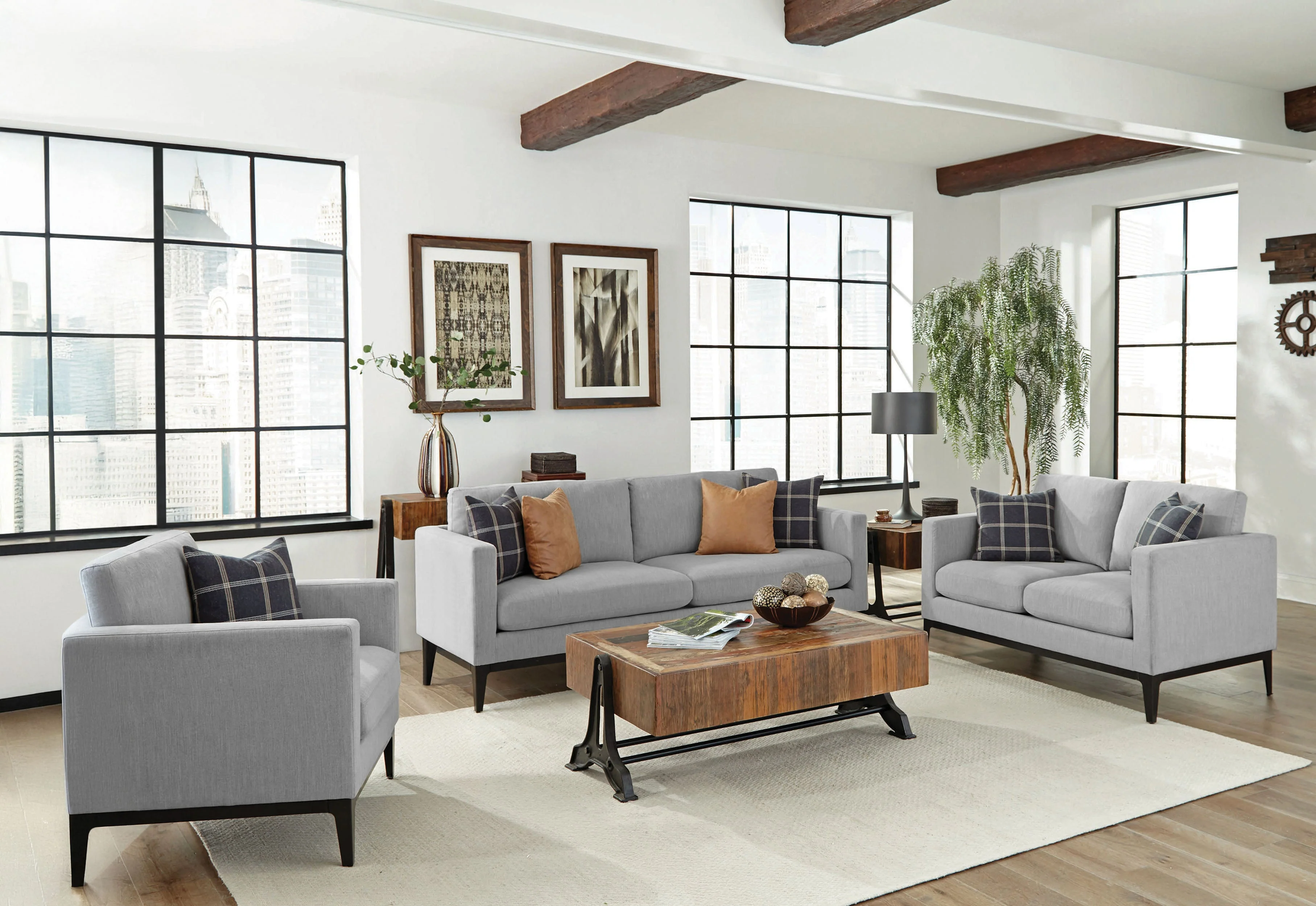 Apperson Upholstered Track Arm Sofa Set Light Grey - Image 4