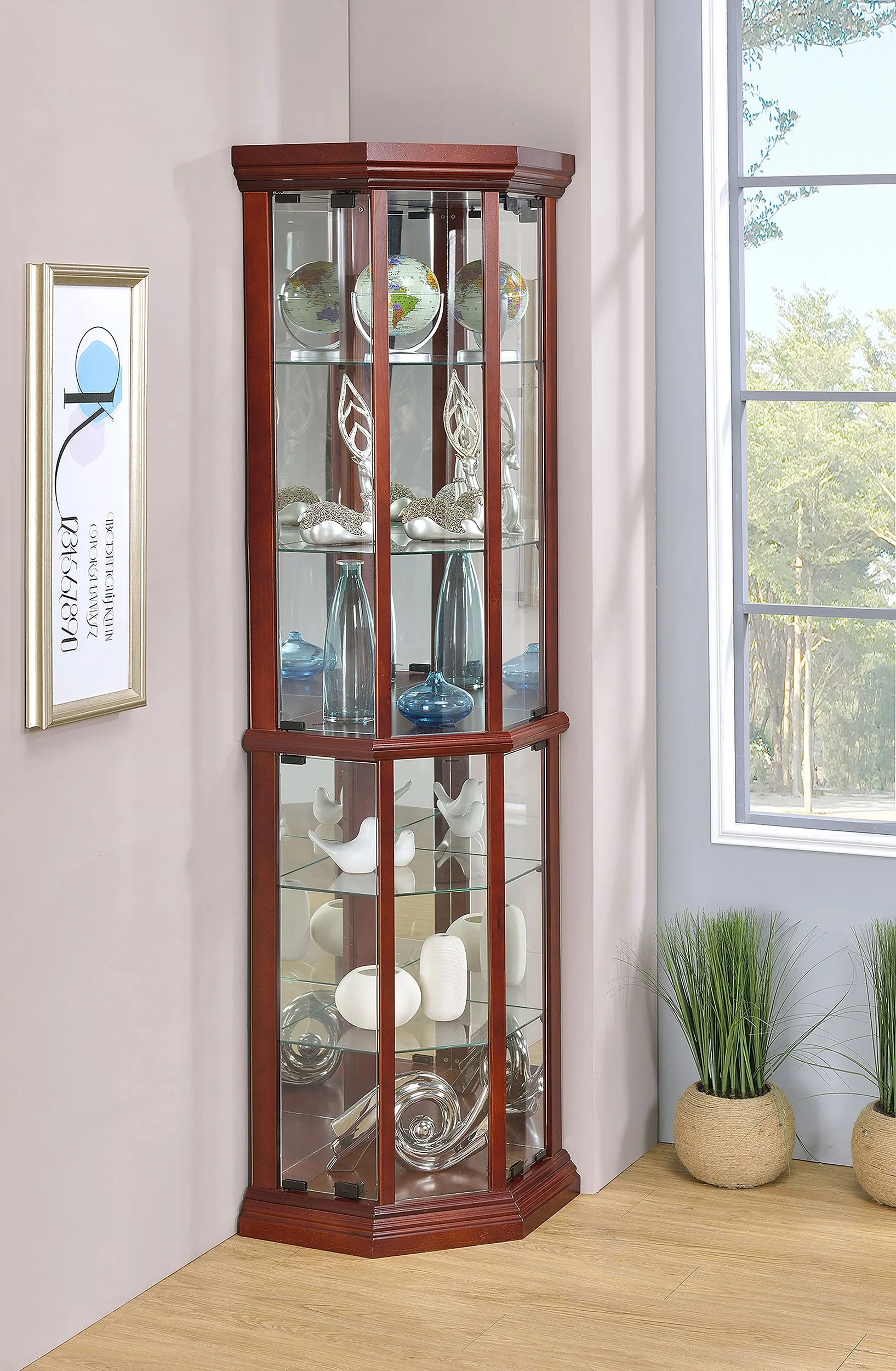 Appledale 6-shelf Corner Curio Display Cabinet Medium Brown - Image 3