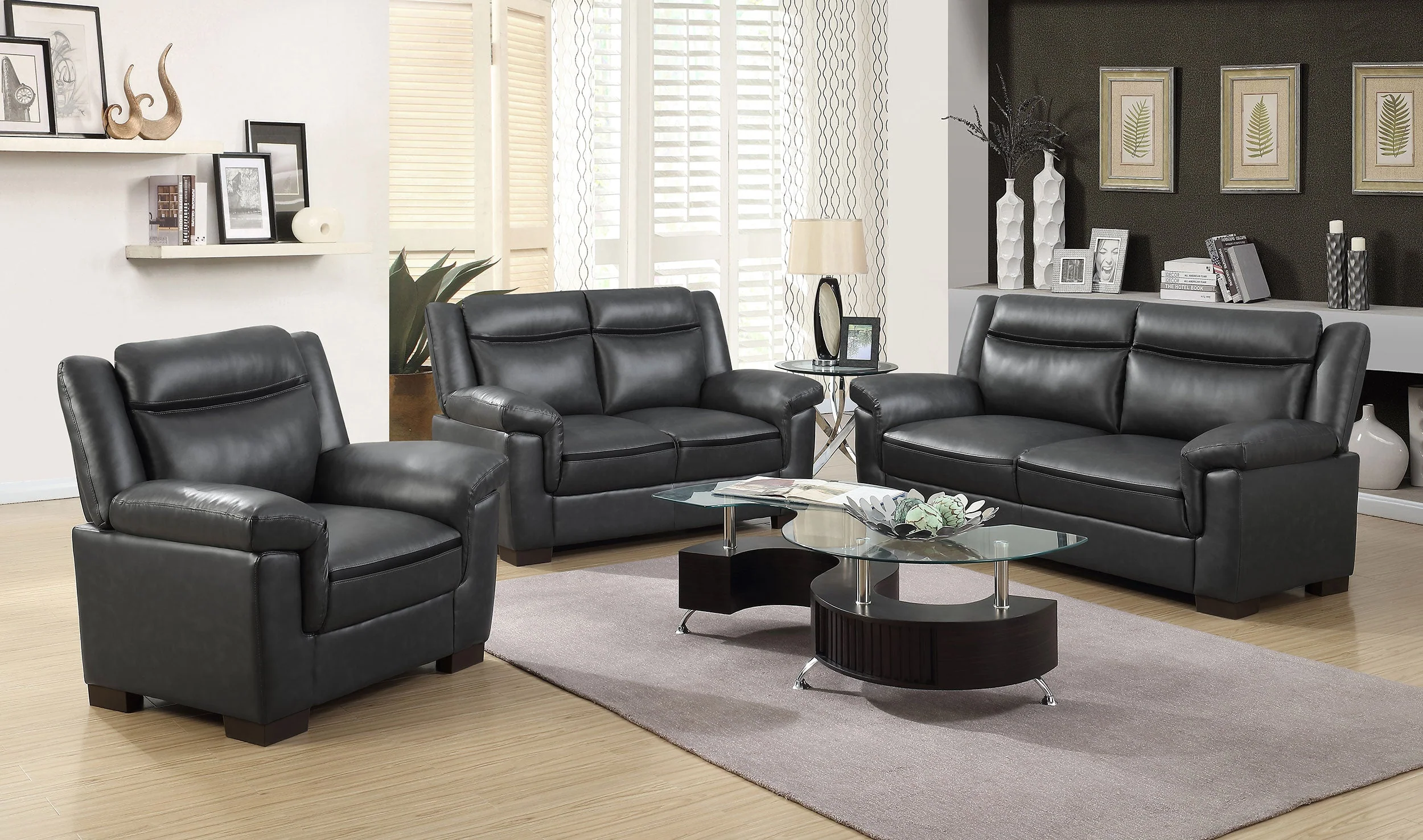 Arabella Upholstered Padded Arm Sofa Set Grey - Image 4