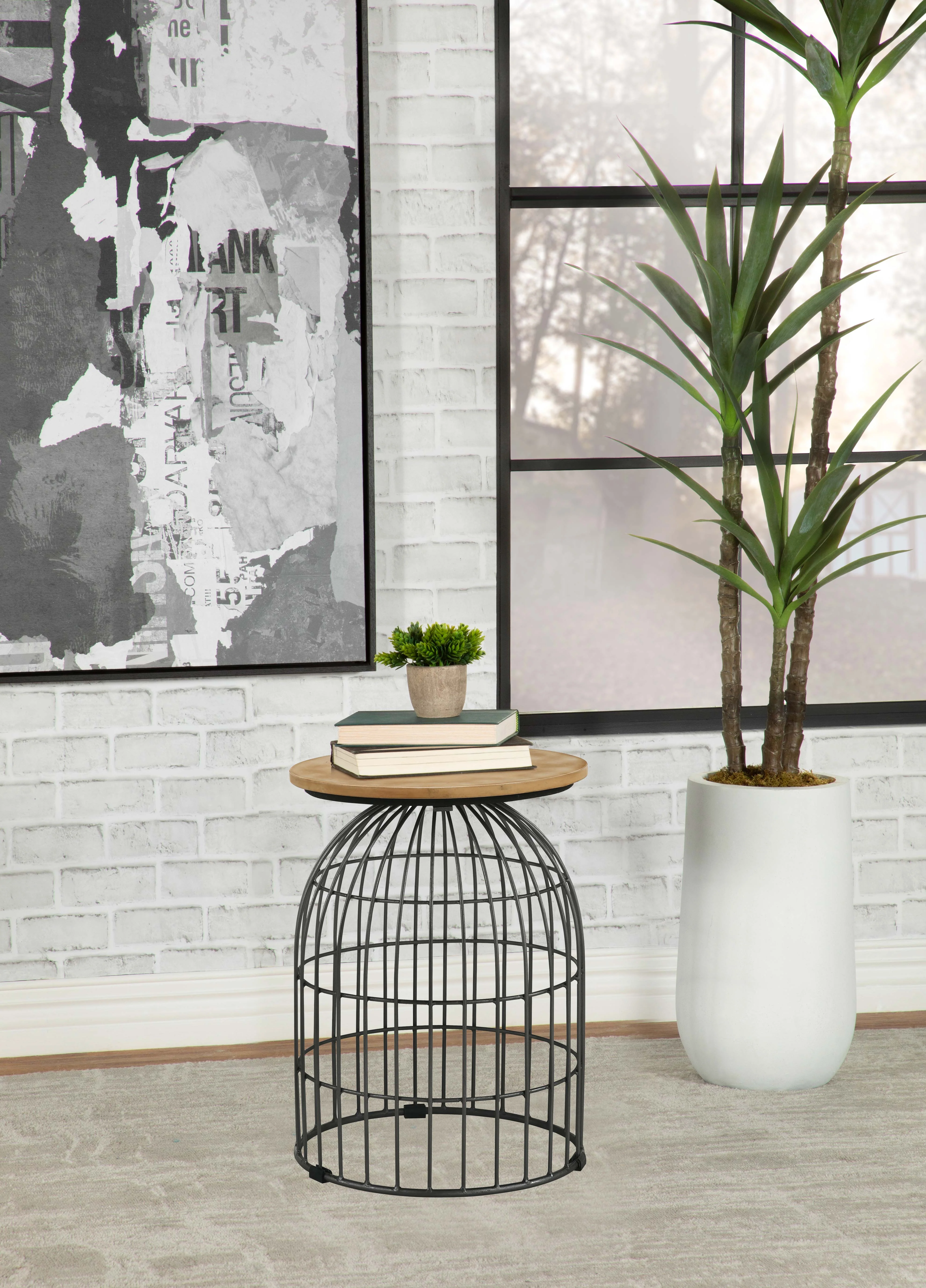 Bernardo Round Wire Frame Side Table Natural and Gunmetal - Image 3