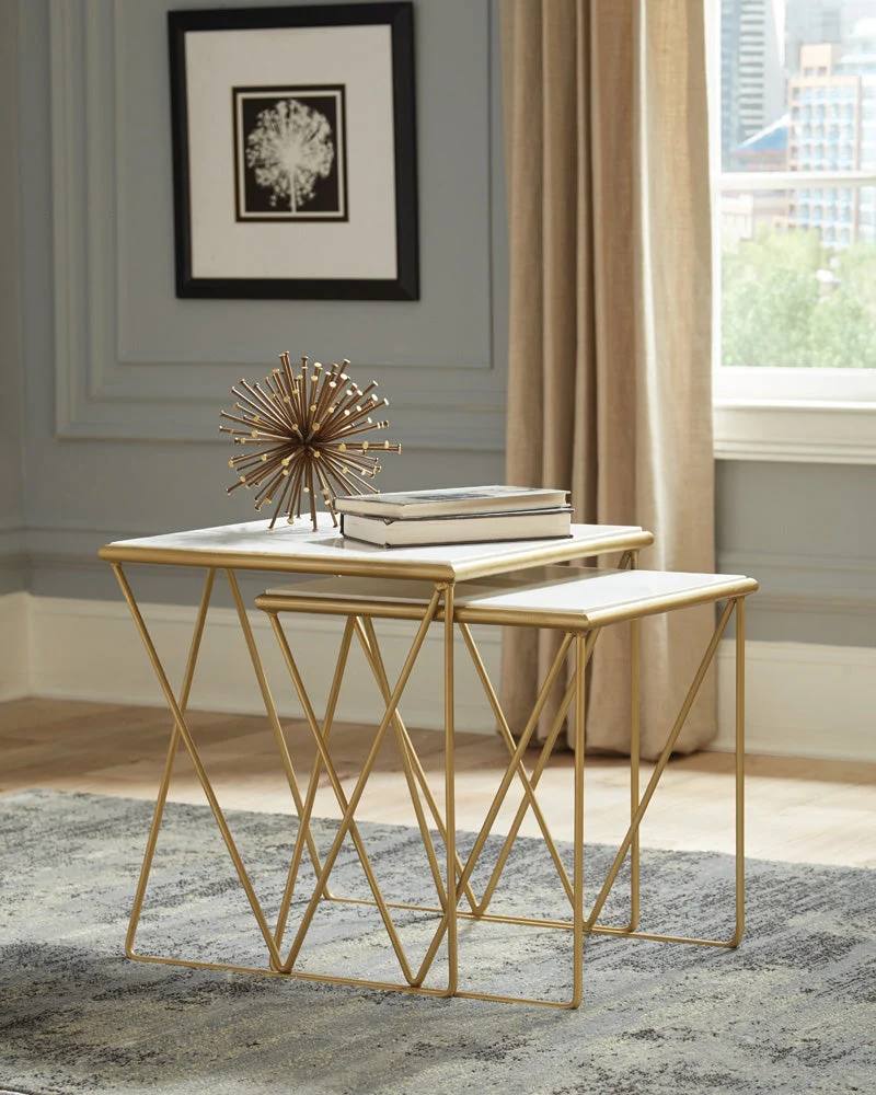 Bette 2-piece Marble Top Nesting Table Set White and Gold - Image 3