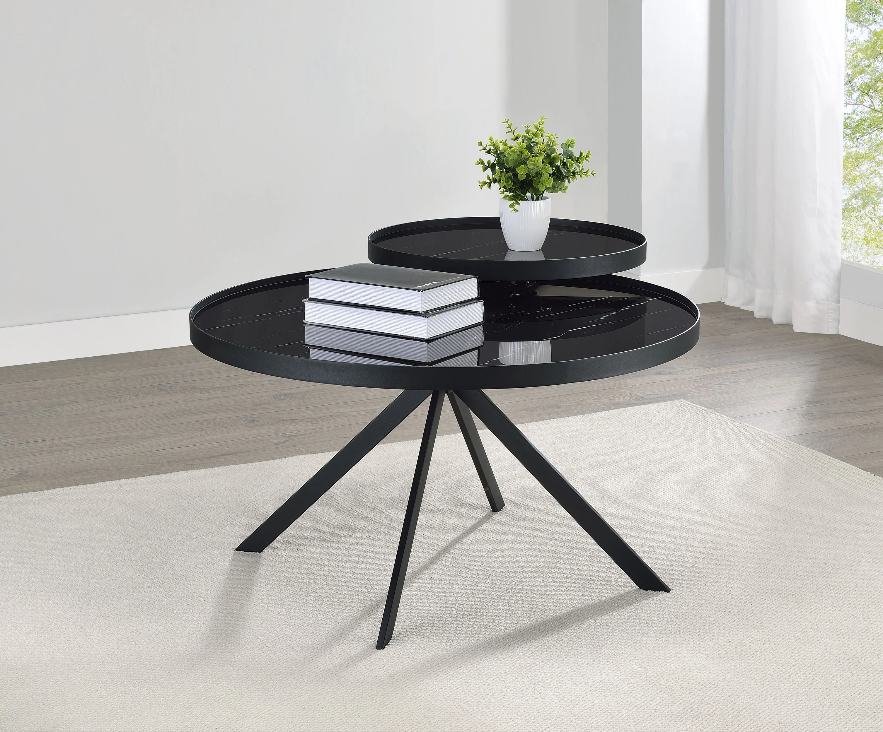 Briggs Round Marble Printed Glass Top Coffee Table - Image 8