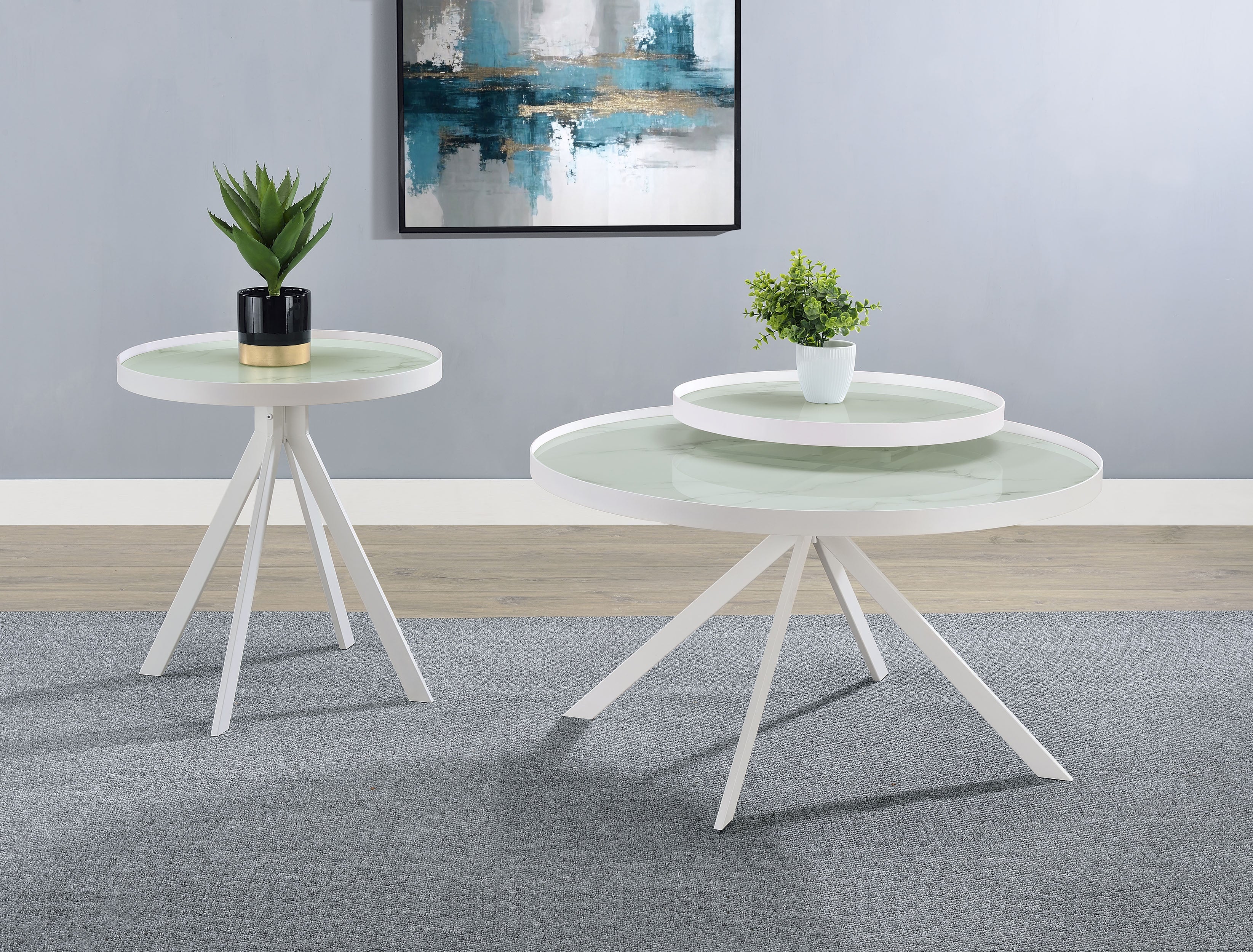Briggs Round Marble Printed Glass Top End Side Table - Image 21