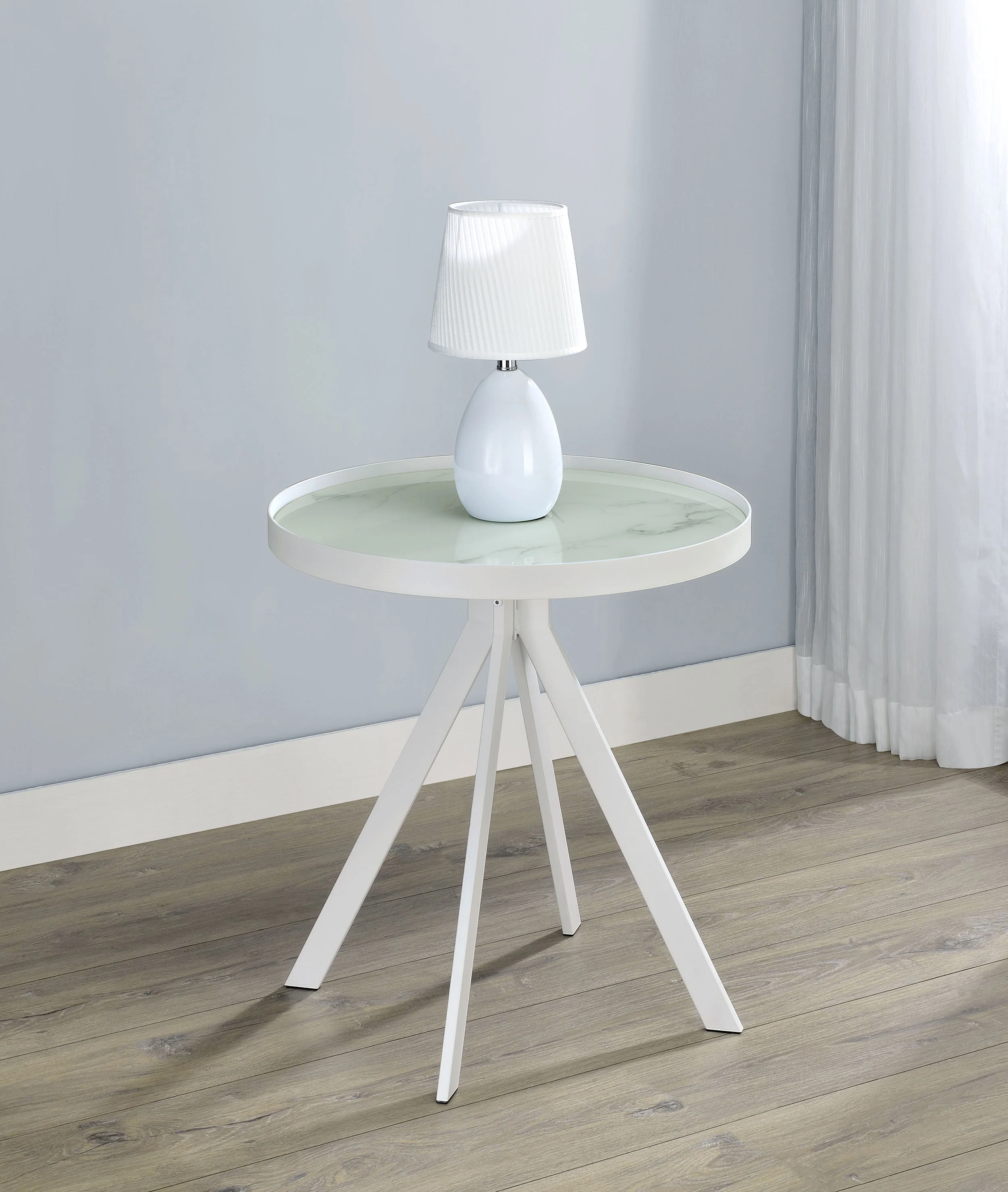 Briggs Round Marble Printed Glass Top End Side Table - Image 5