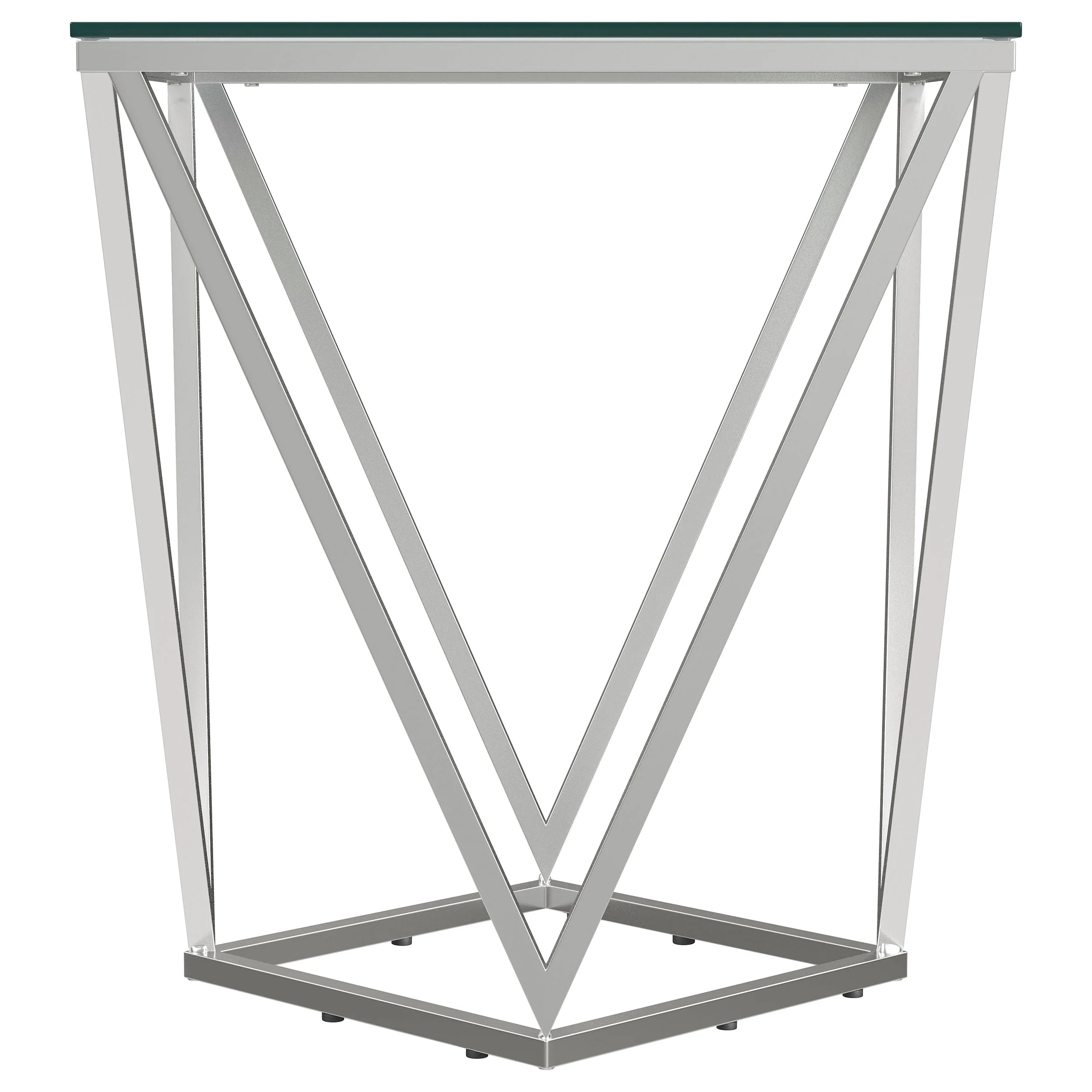 Brittania Square Glass Top Geometric End Table Nickel - Image 4