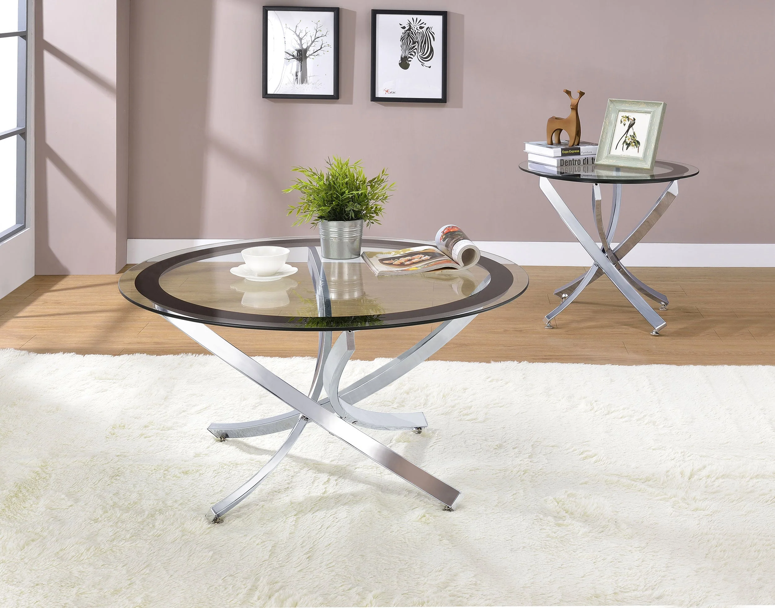 Brooke Round Glass Top Side End Table Metal Base - Image 9