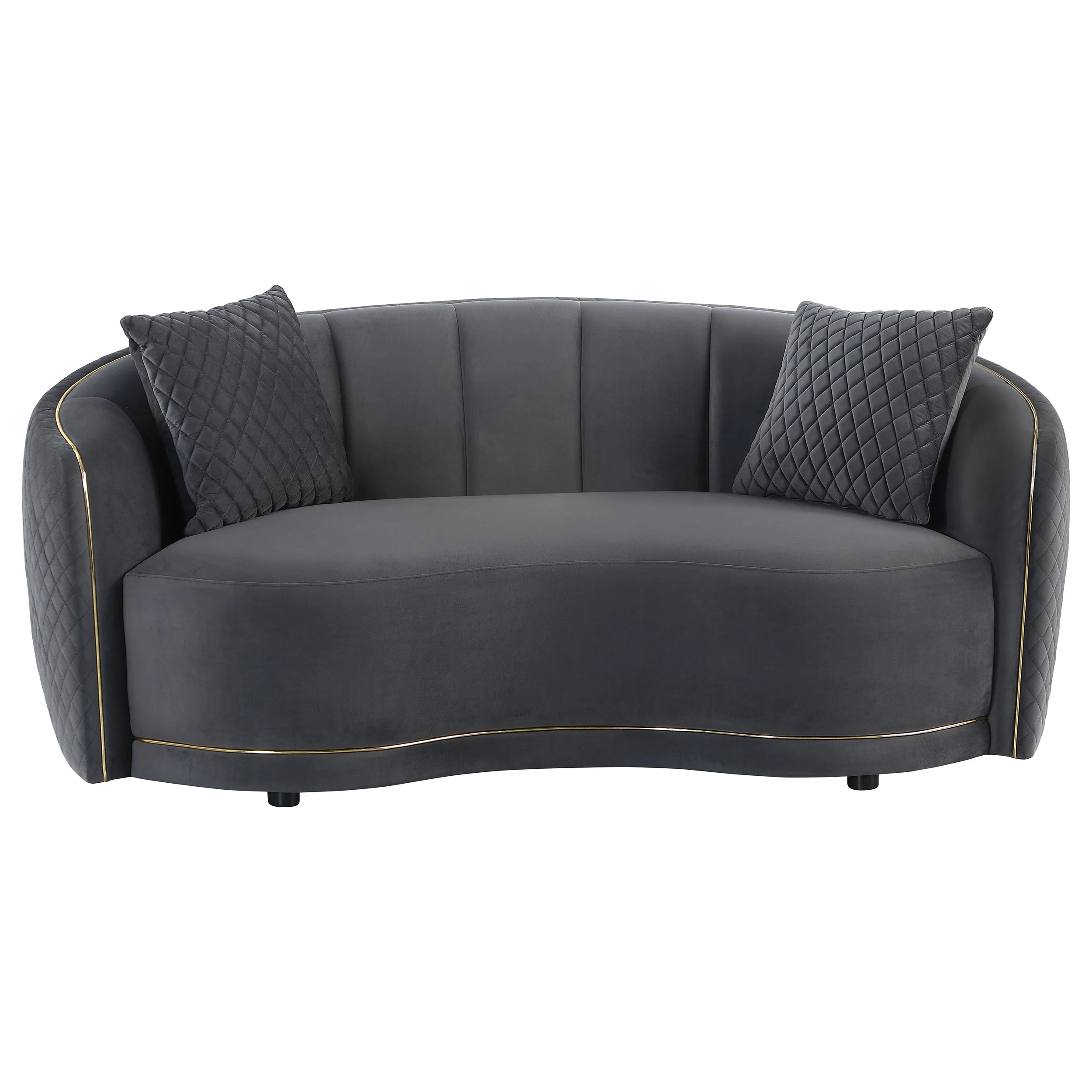Brookside Velvet Upholstered Curved Loveseat Dark Grey - Image 4
