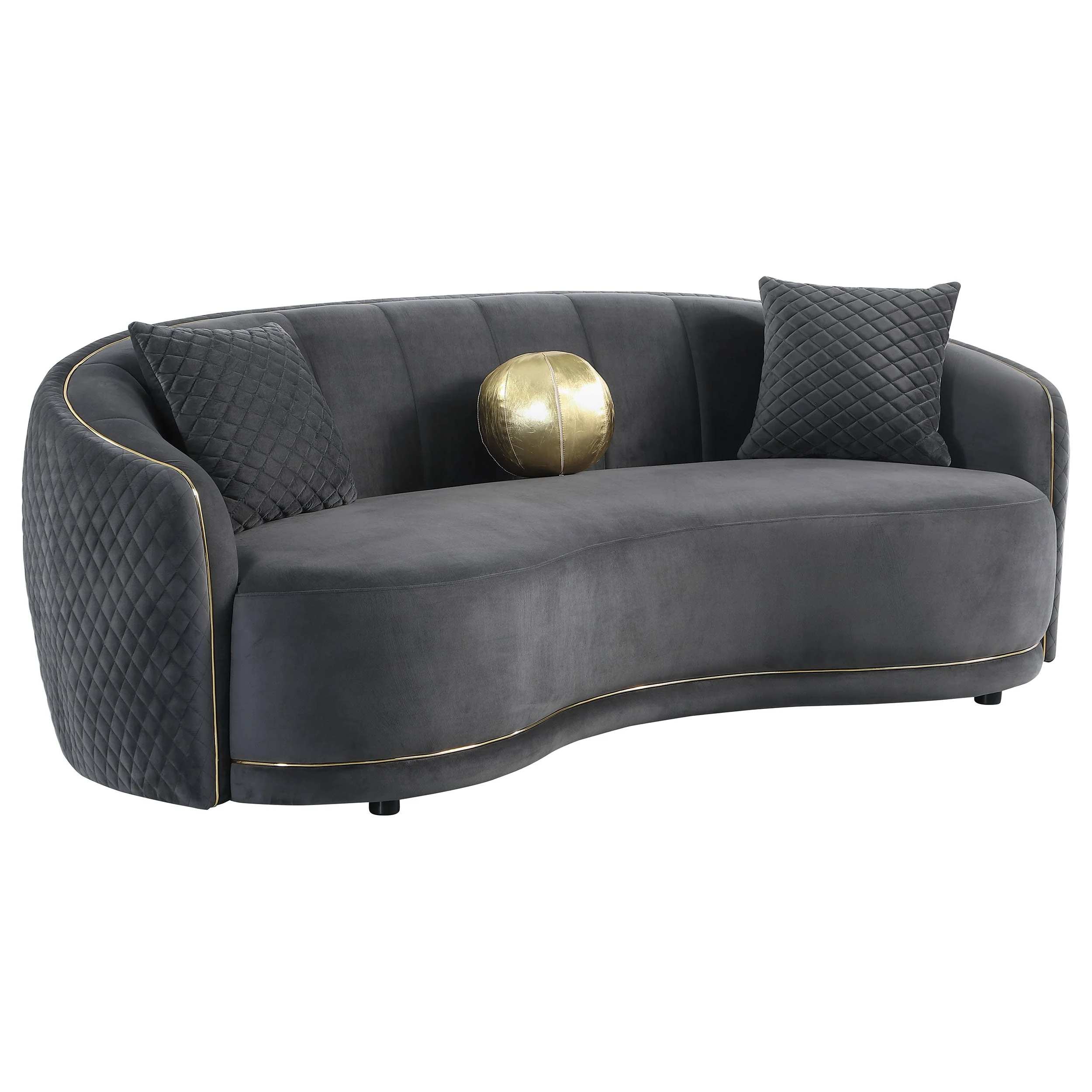 Brookside Velvet Upholstered Curved Sofa Dark Grey - Image 2