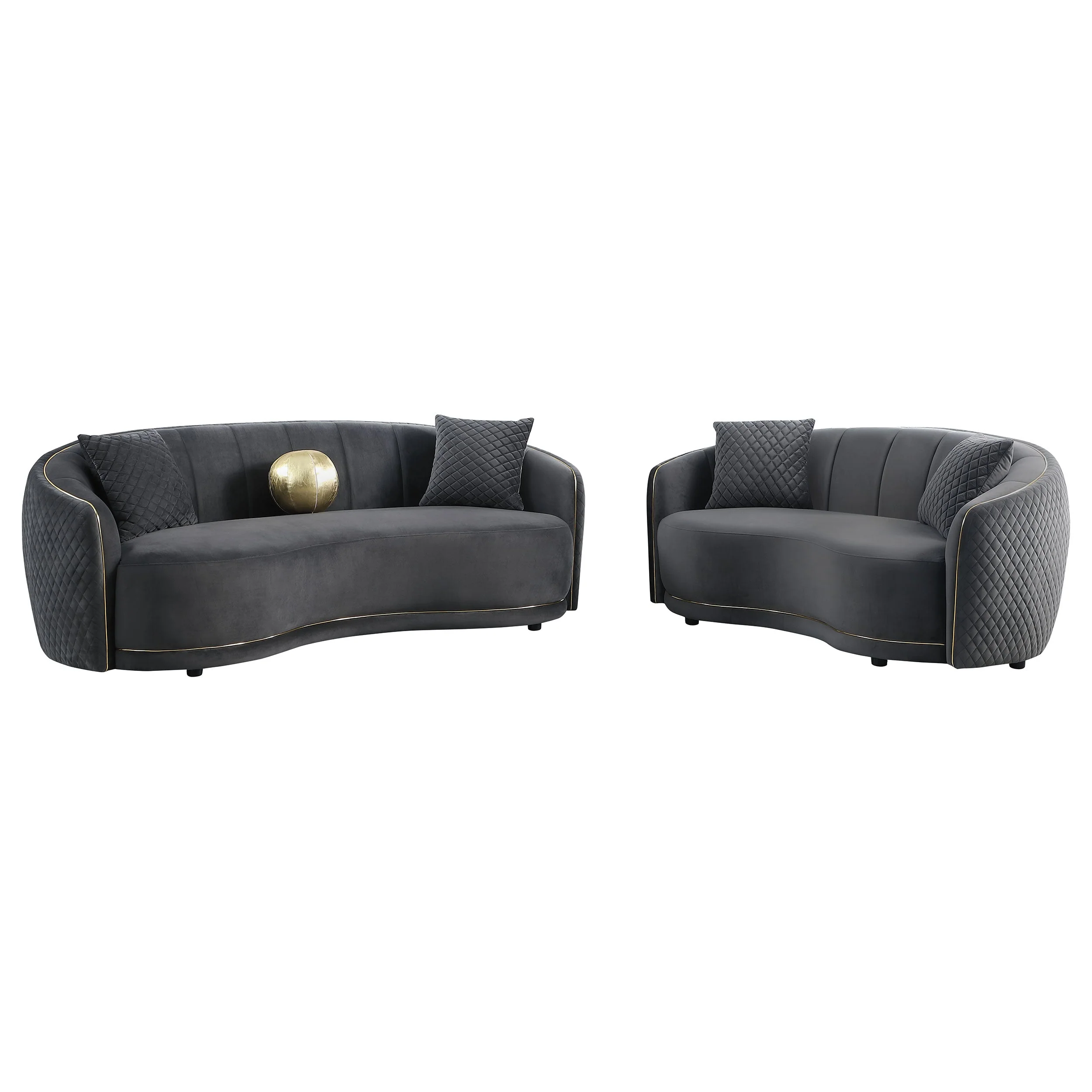 Brookside 2-piece Velvet Upholstered Sofa Set Dark Grey - Image 3