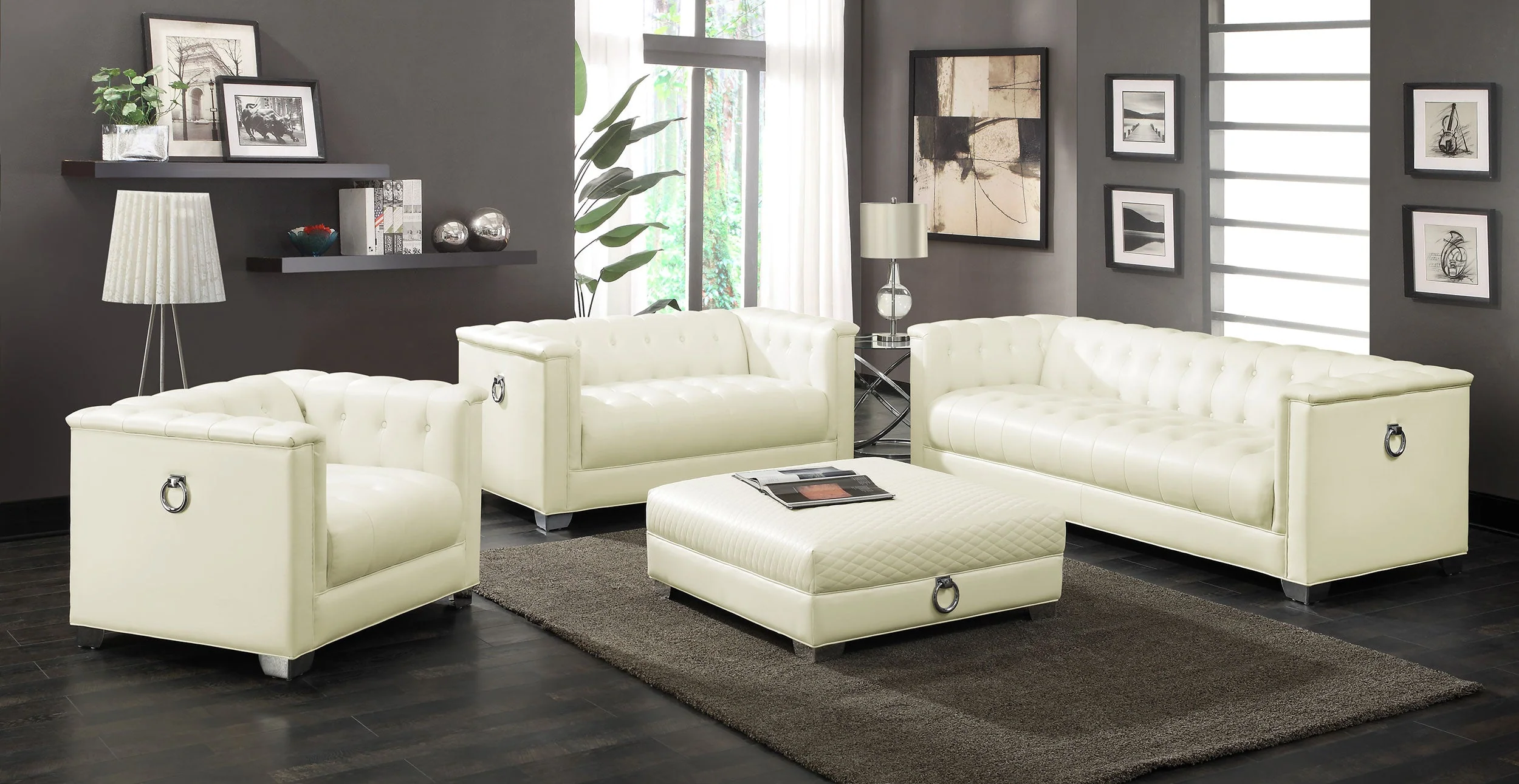 Chaviano Square Upholstered Ottoman Pearl White - Image 8