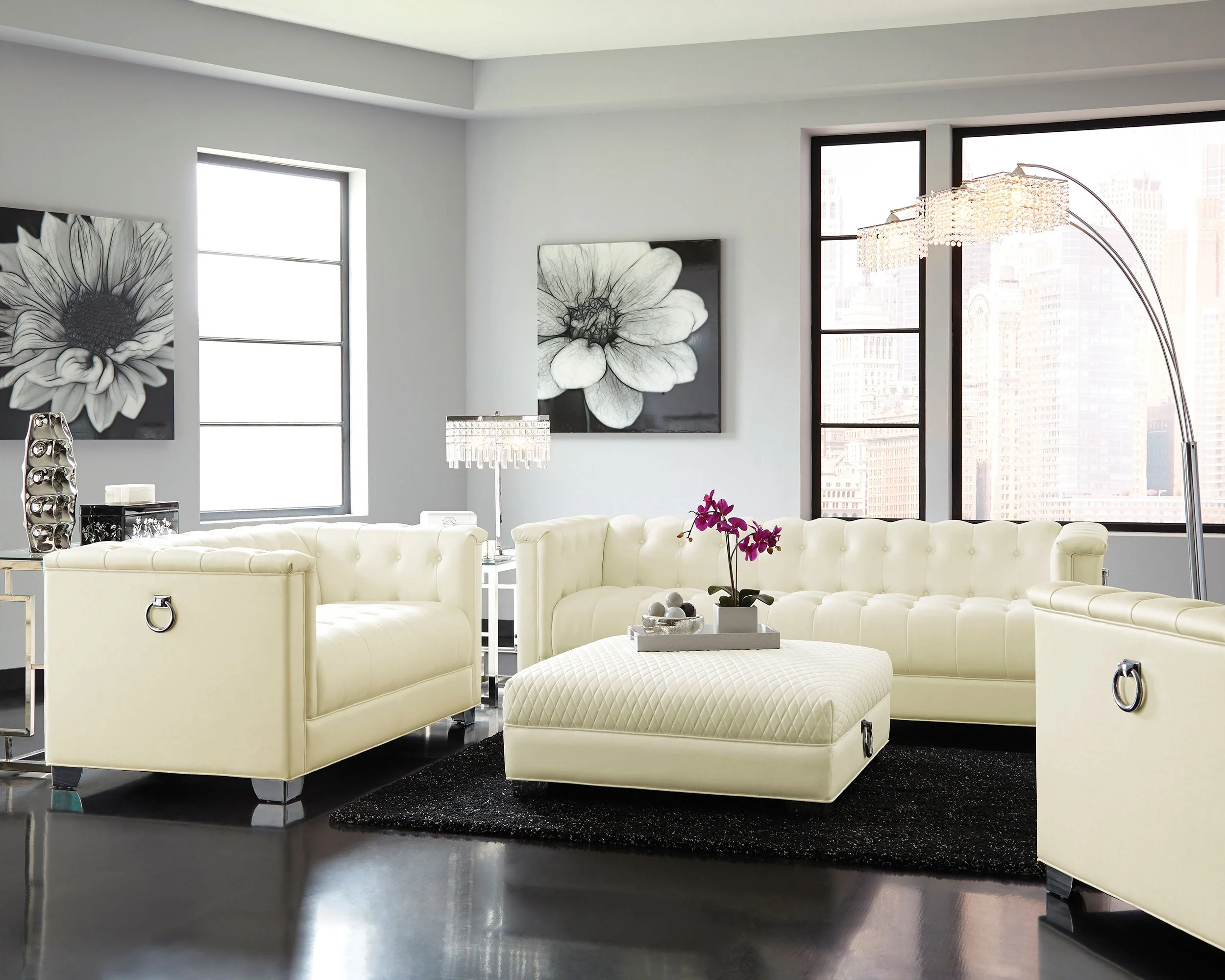 Chaviano Square Upholstered Ottoman Pearl White - Image 9