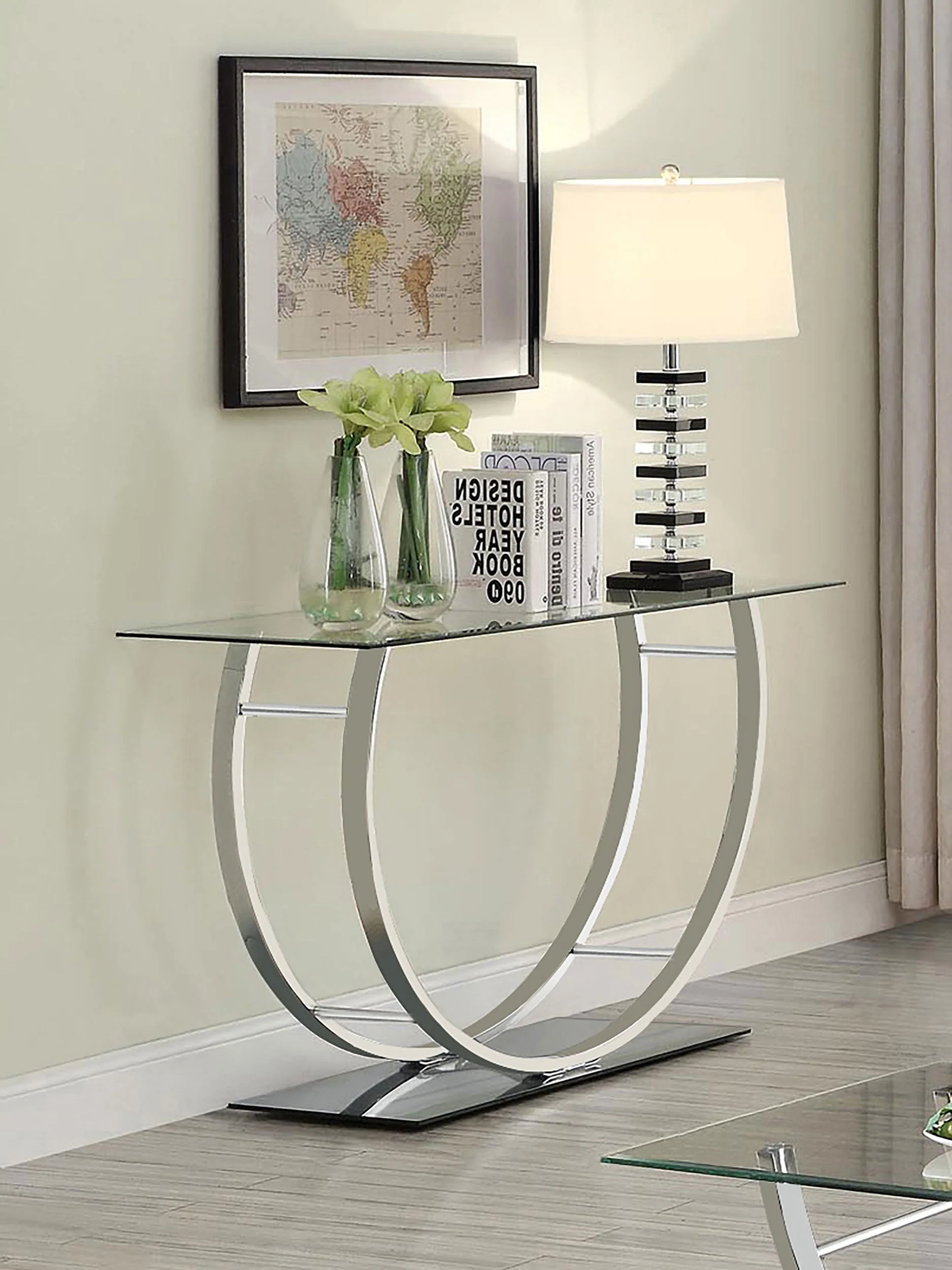 Danville U-shaped Glass Top Entryway Console Table Chrome - Image 3