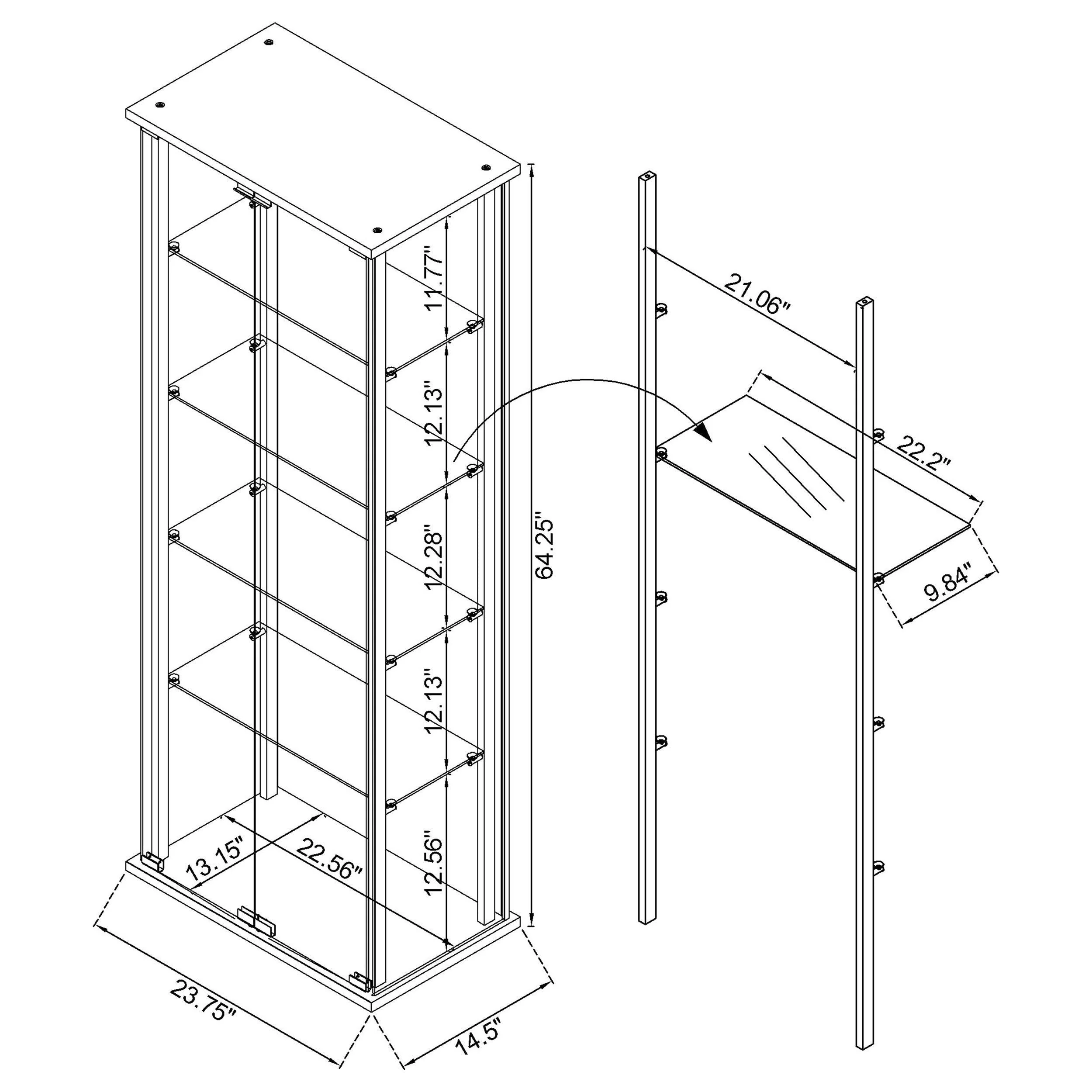 Delphinium 5-shelf Clear Glass Curio Display Cabinet Black - Image 12