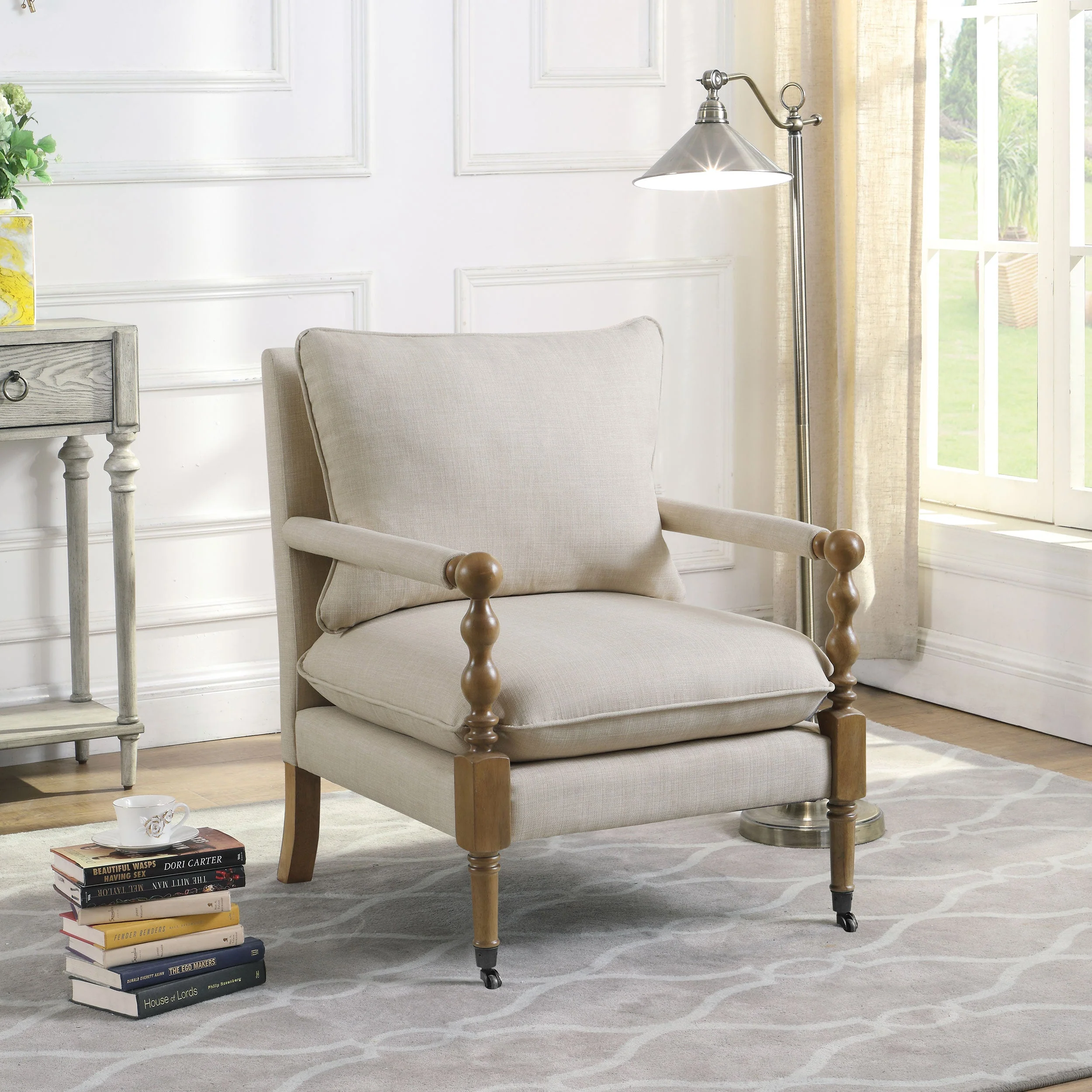 Dempsy Upholstered Accent Chair with Casters Beige - Image 3