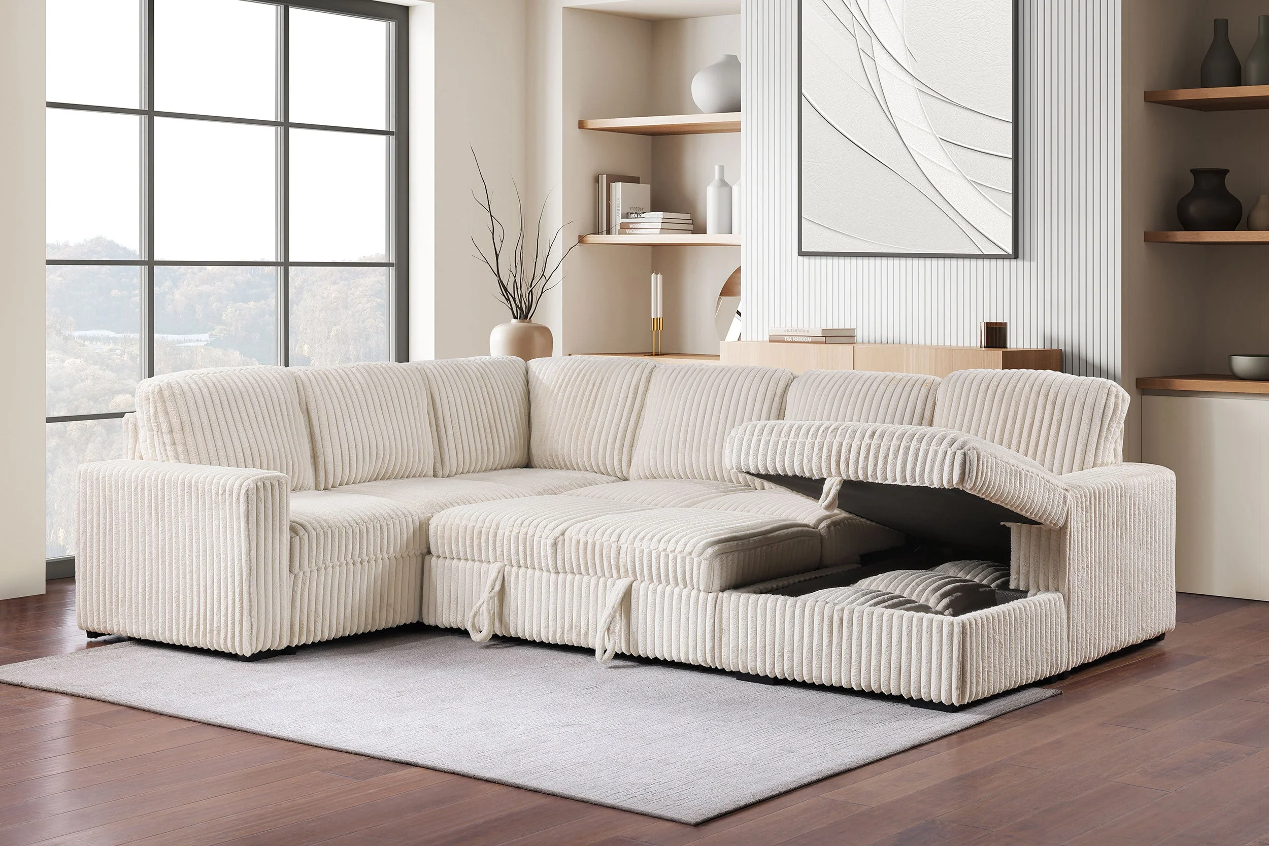Devonshire Sleeper Sectional Sofa Storage Chaise - Image 16