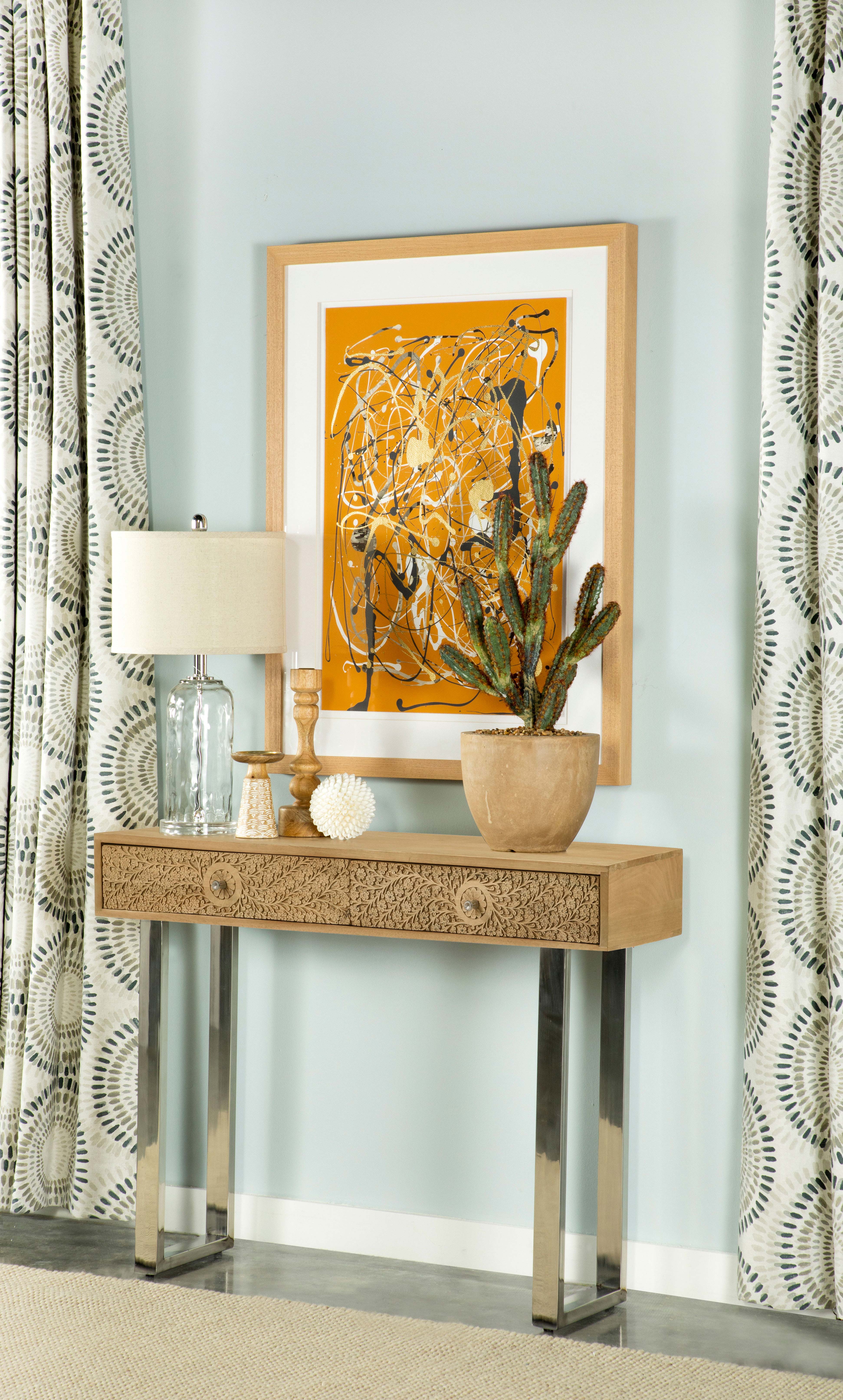Draco 2-drawer Console Table Hand Carved Details Natural - Image 3