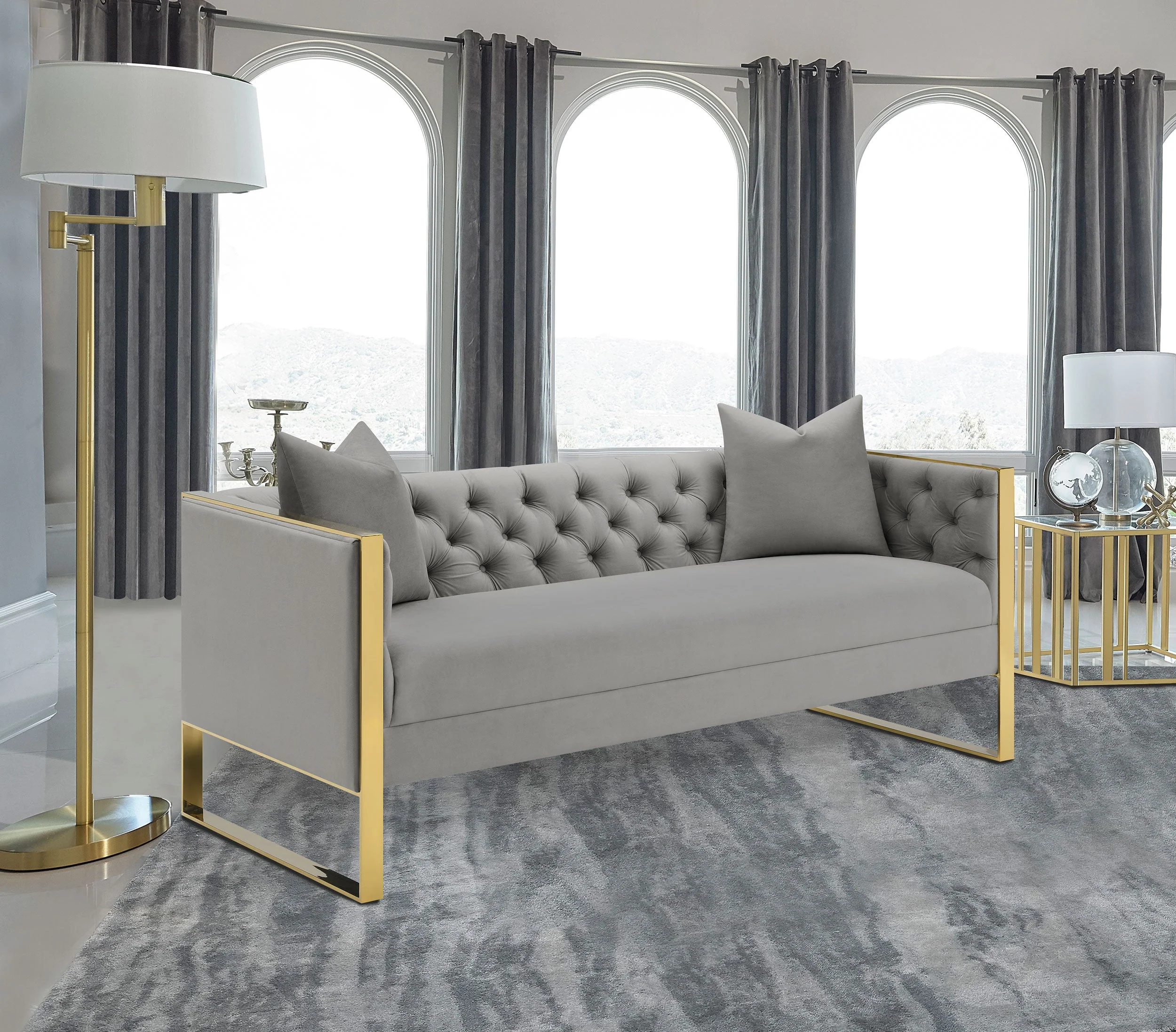 Eastbrook Velvet Upholstered Tufted Sofa Grey - Image 3
