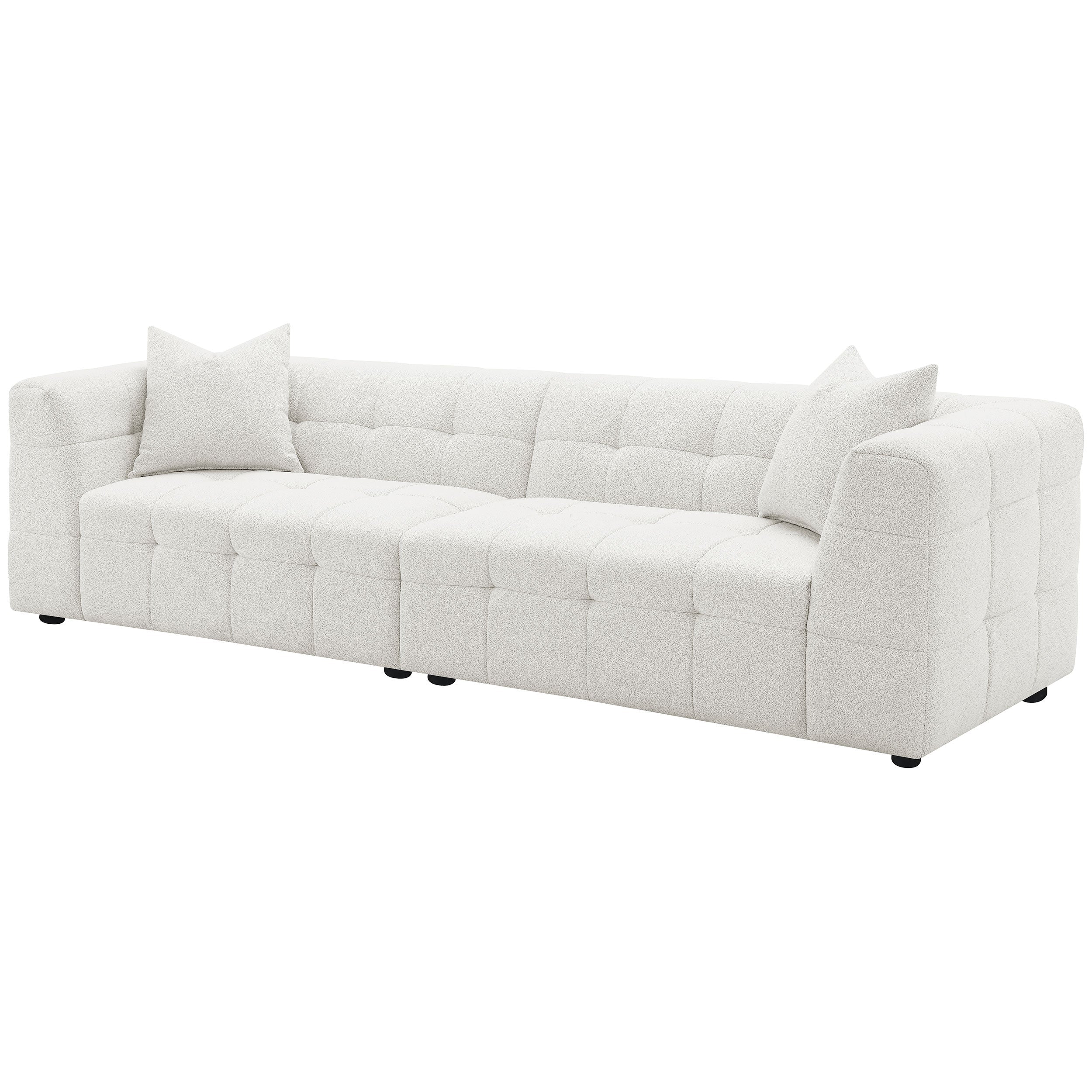 Everly Boucle Upholstered Extra Long Sofa Off White - Image 5