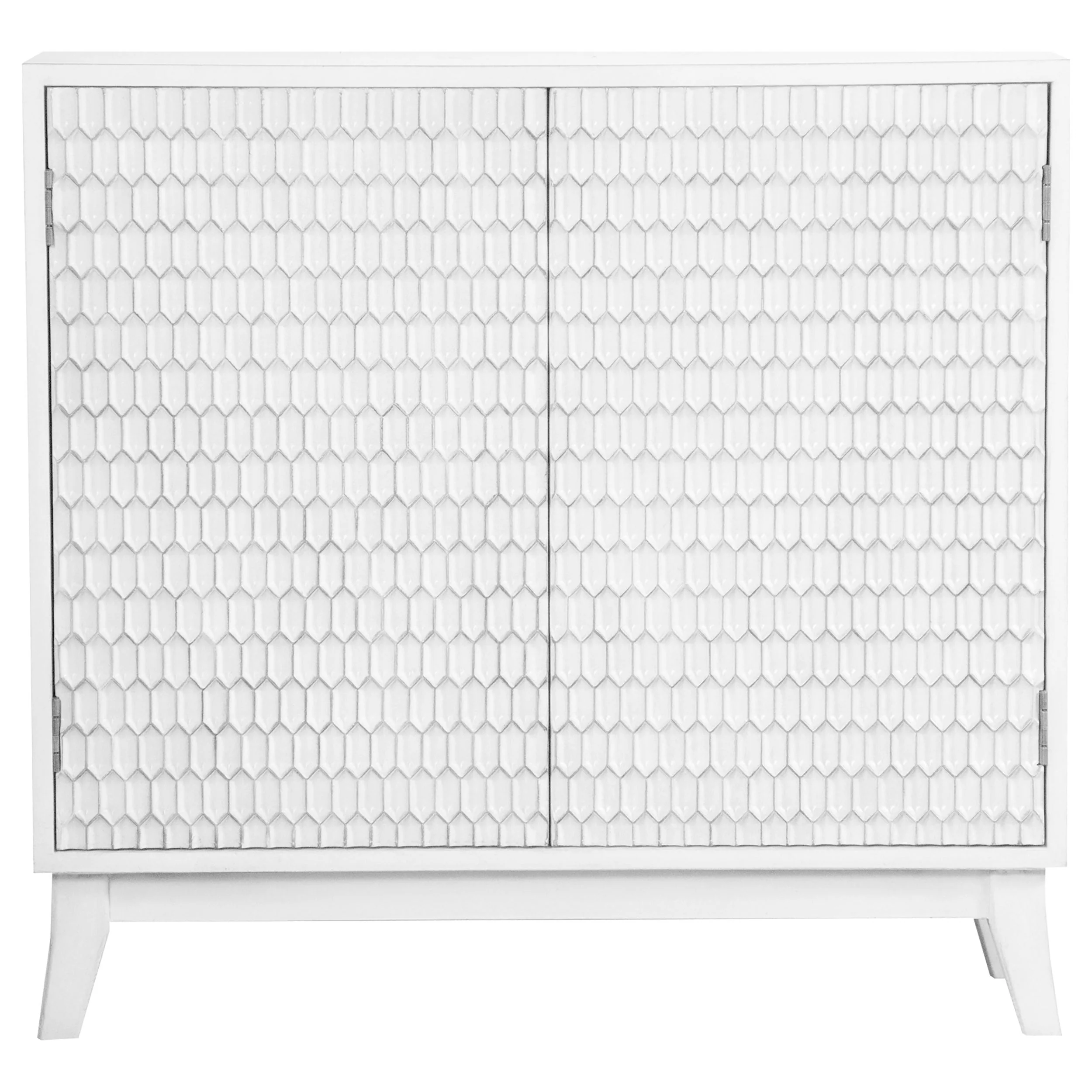 Gambon 2-door Wood Honeycomb Pattern Accent Cabinet White - Image 2