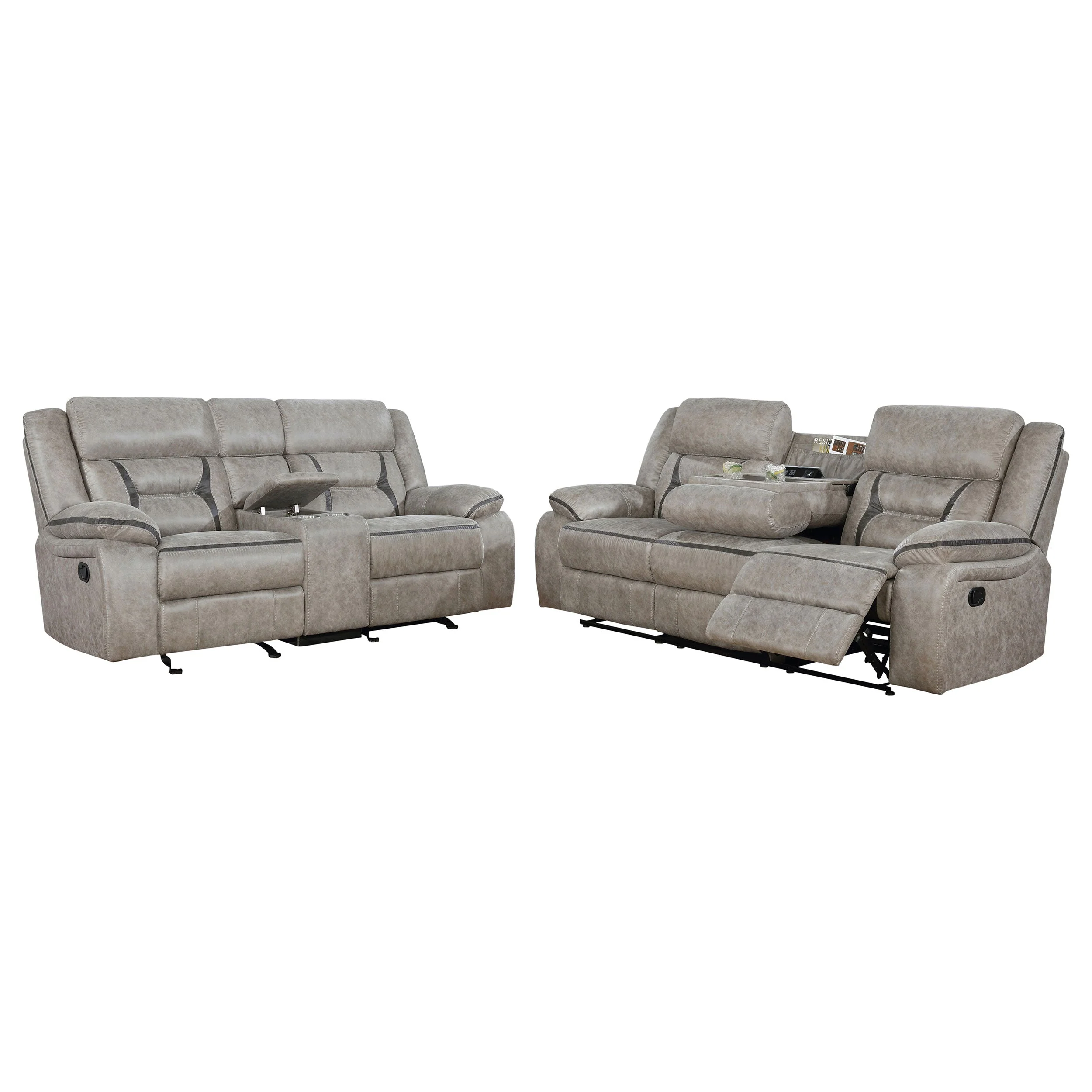 Greer Upholstered Reclining Sofa Set - Image 17