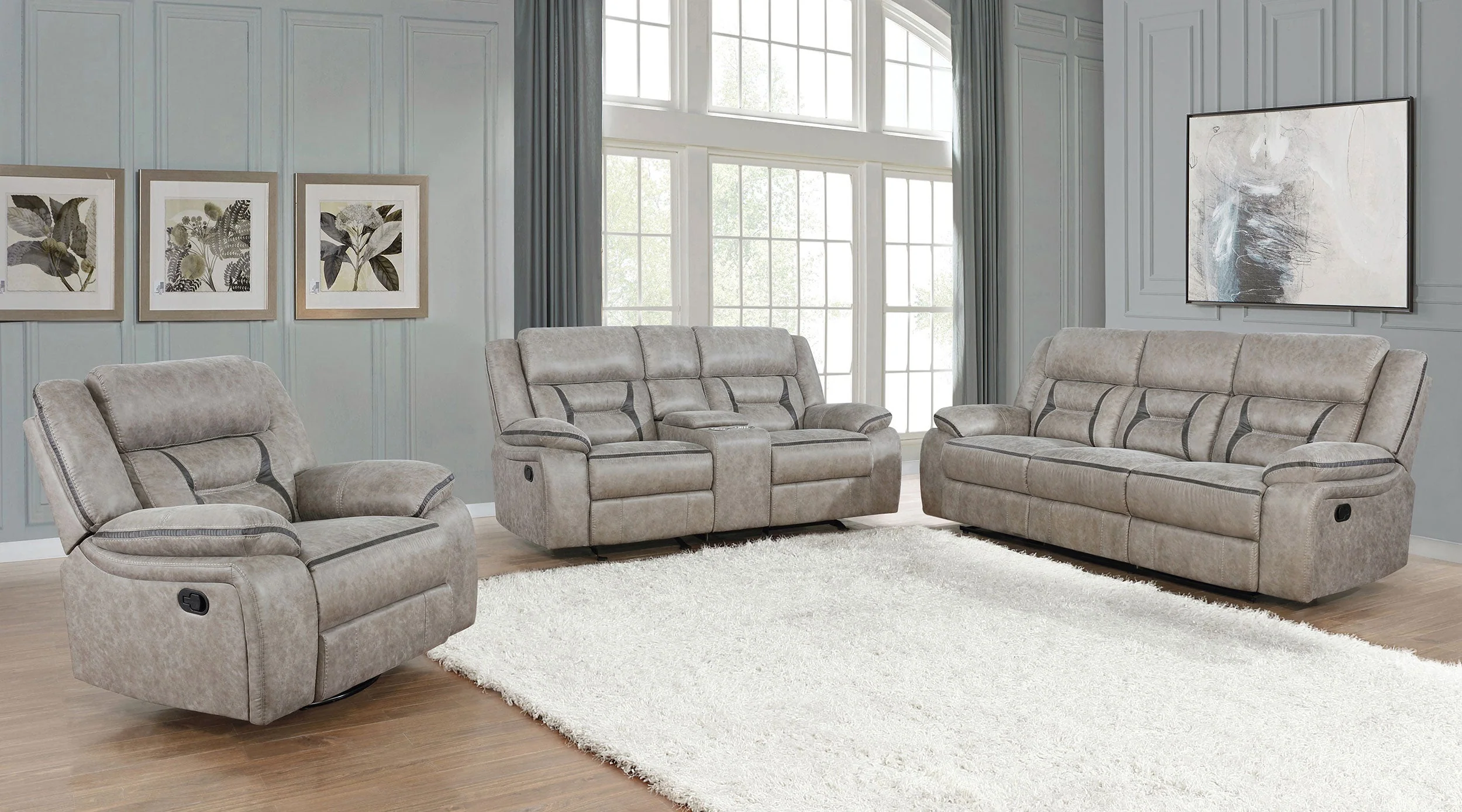 Greer Upholstered Reclining Sofa Set - Image 6