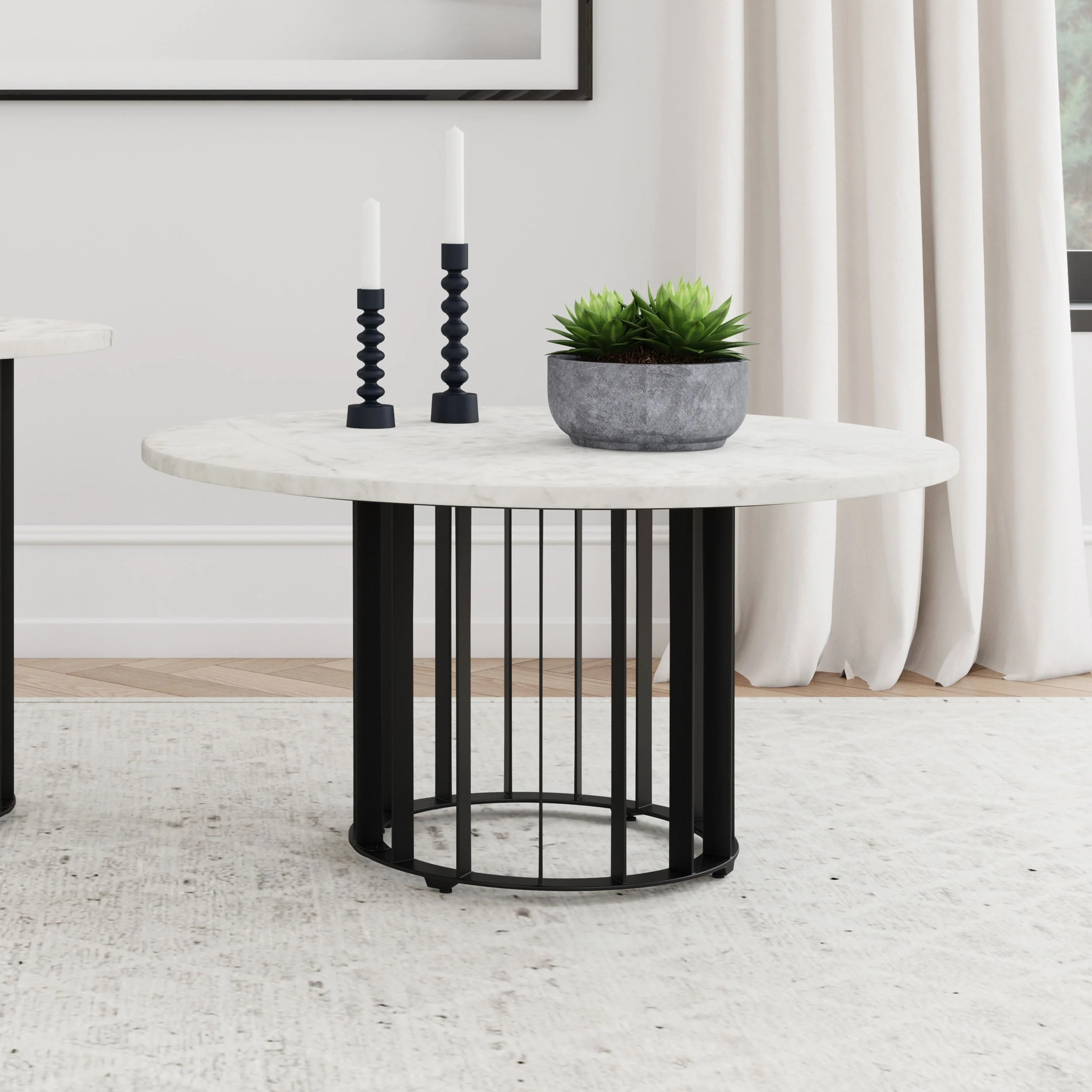 Haven Round Genuine White Marble Top Coffee Table Black - Image 3
