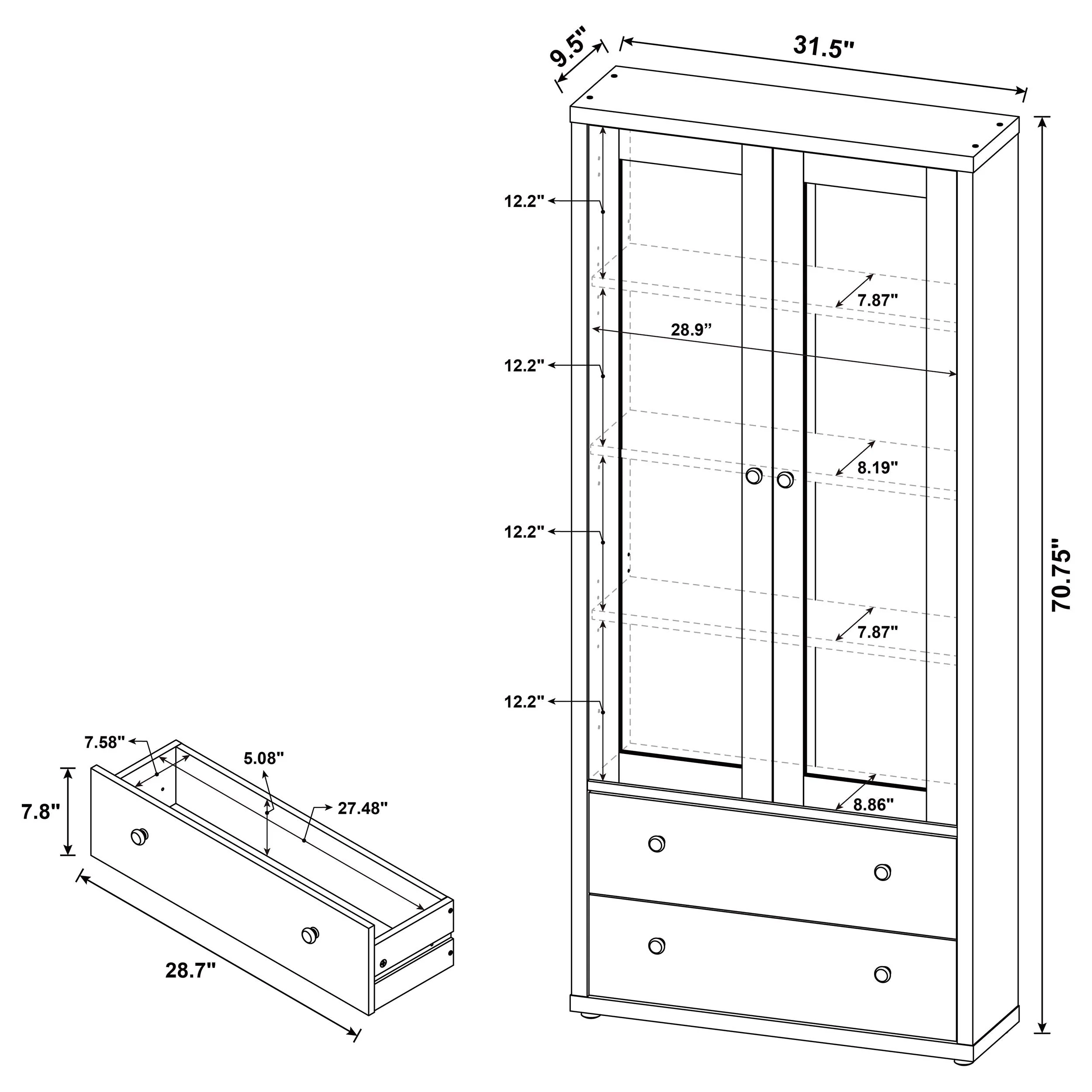 Hawthorne 4-shelf Glass Door Tall Cabinet with Drawers - Image 34