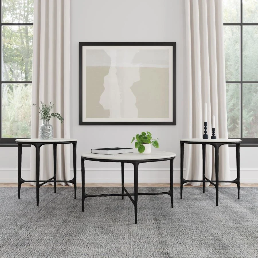 Hermas Round Marble Coffee and End Table Set - Image 2