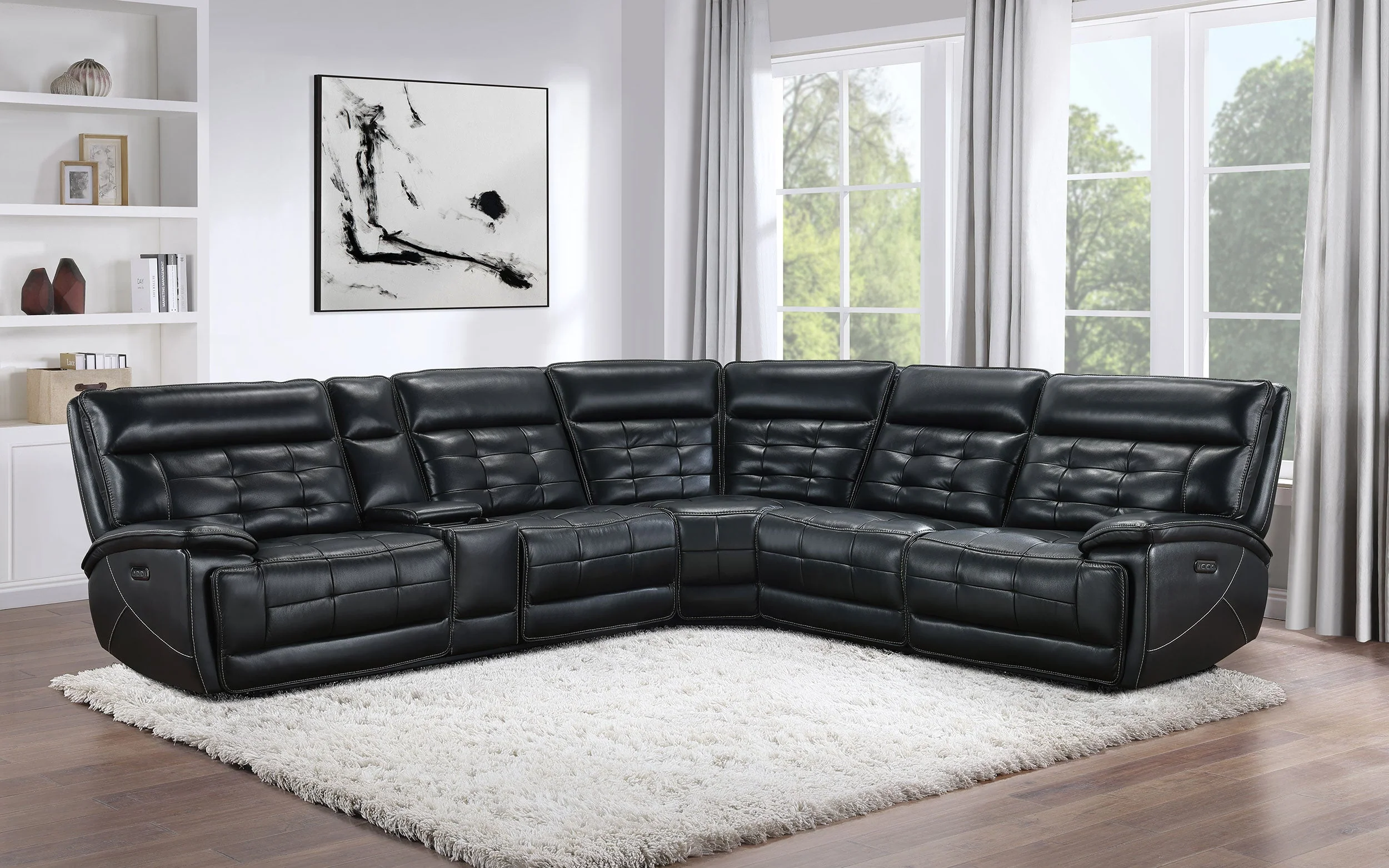 Hewitt Leather Dual Power Reclining Sectional Sofa Black - Image 3