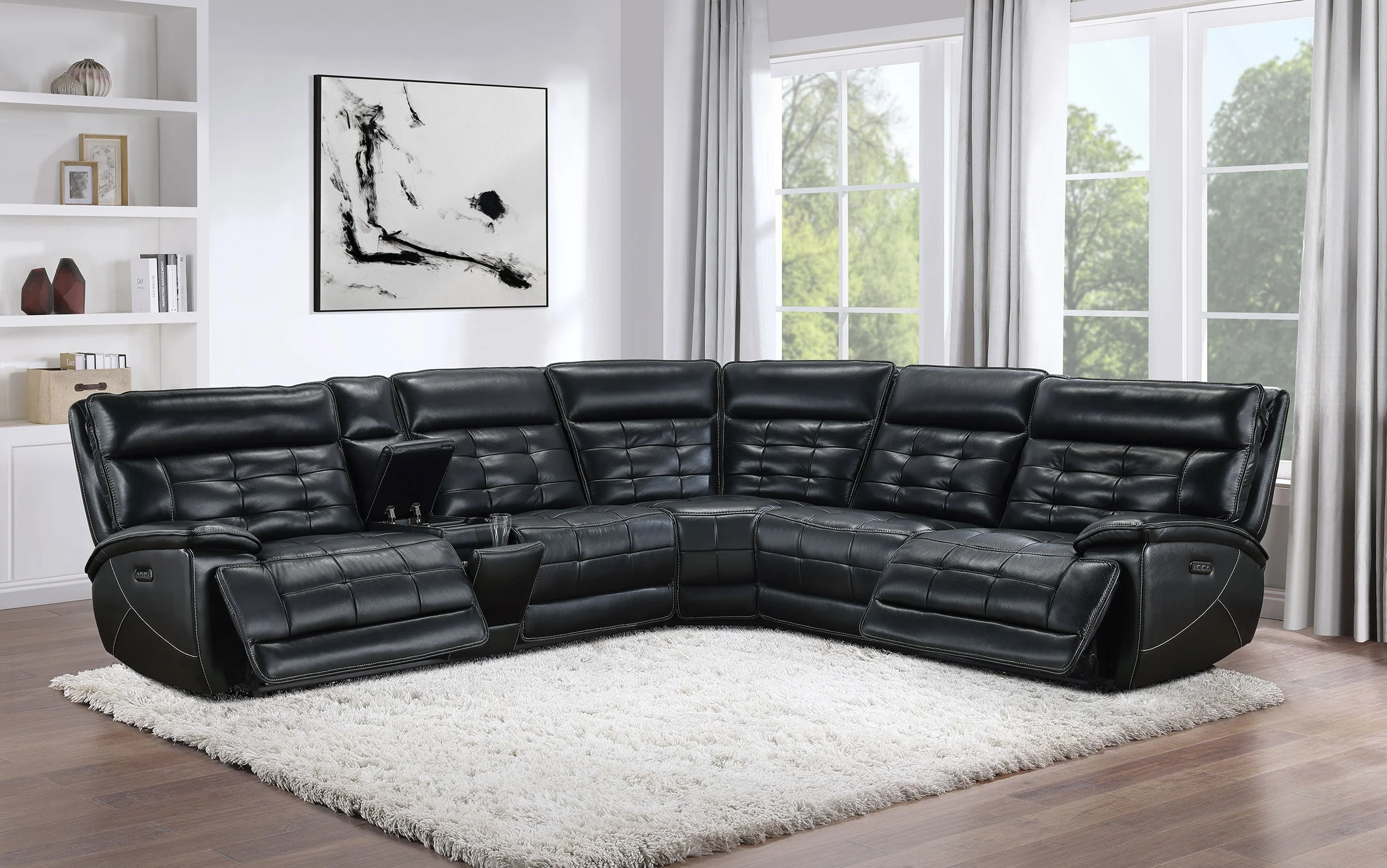 Hewitt Leather Dual Power Reclining Sectional Sofa Black - Image 4