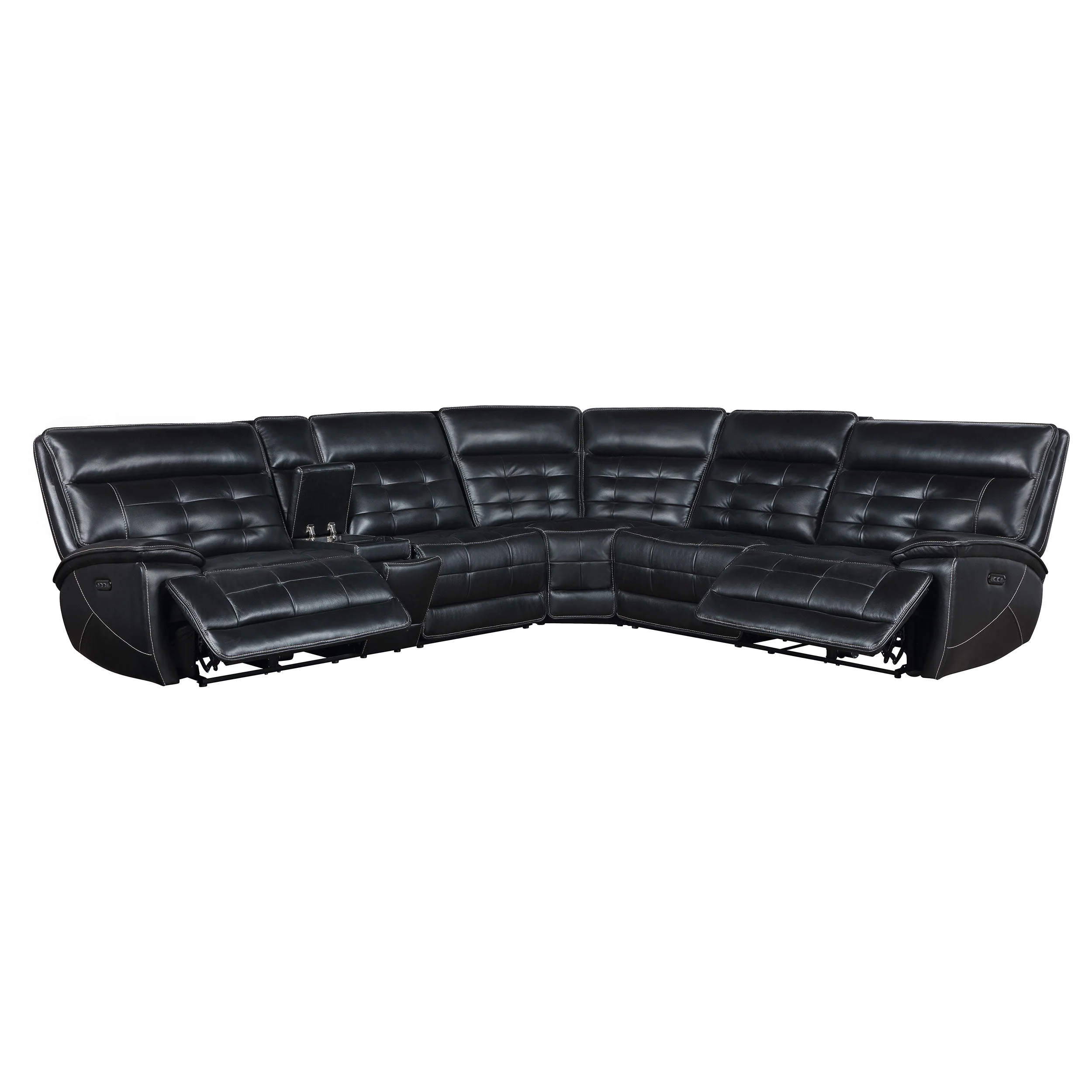 Hewitt Leather Dual Power Reclining Sectional Sofa Black - Image 5